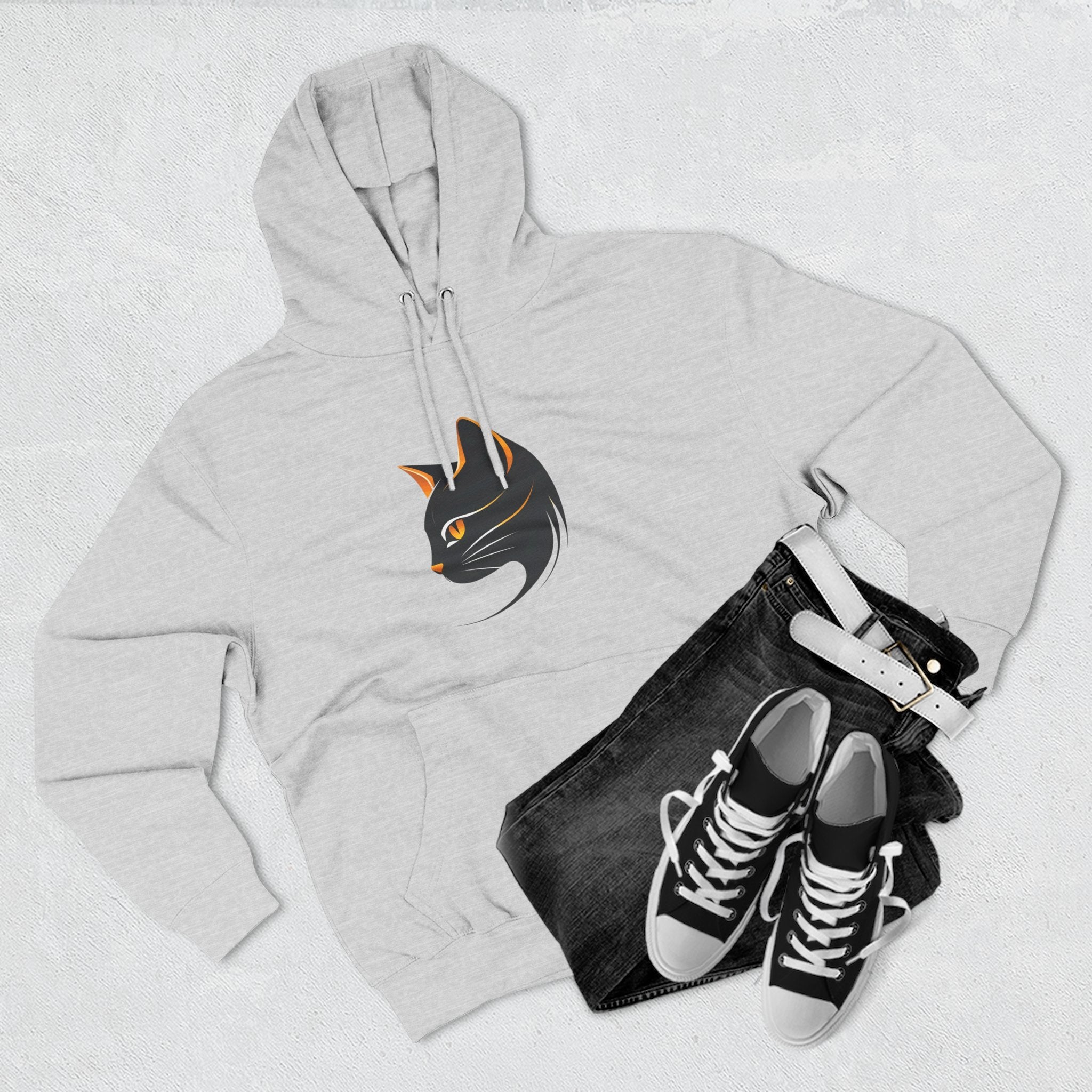 Cat Silhouette Fleece Hoodie, Cozy Cat Lover Gift, Warm Animal Hoodie, Perfect for Pet Owners, Cat-Themed Apparel