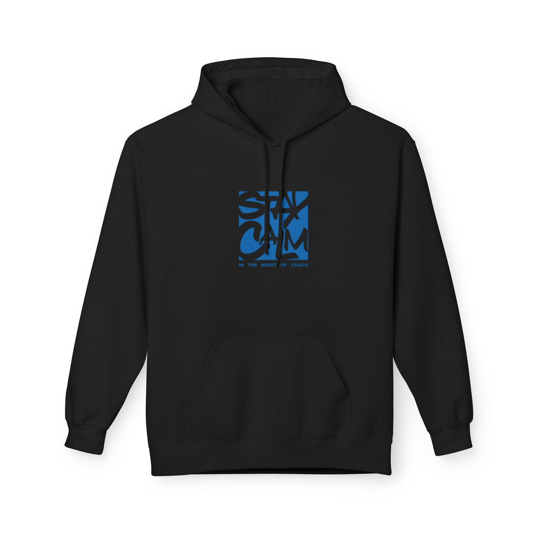Abstract Blue Square Hoodie – "Stay Calm" Minimal Graphic Pullover