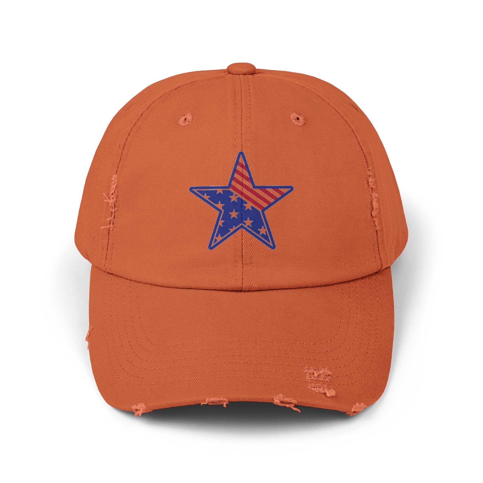Distressed Baseball Cap with American Flag Star - Patriotic Dad Hat for 4th of July