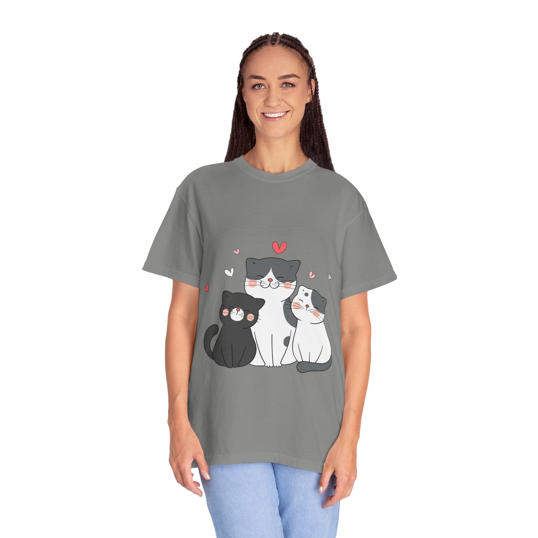 Cat Trio T-Shirt — Cute Kawaii Cats with Hearts Tee