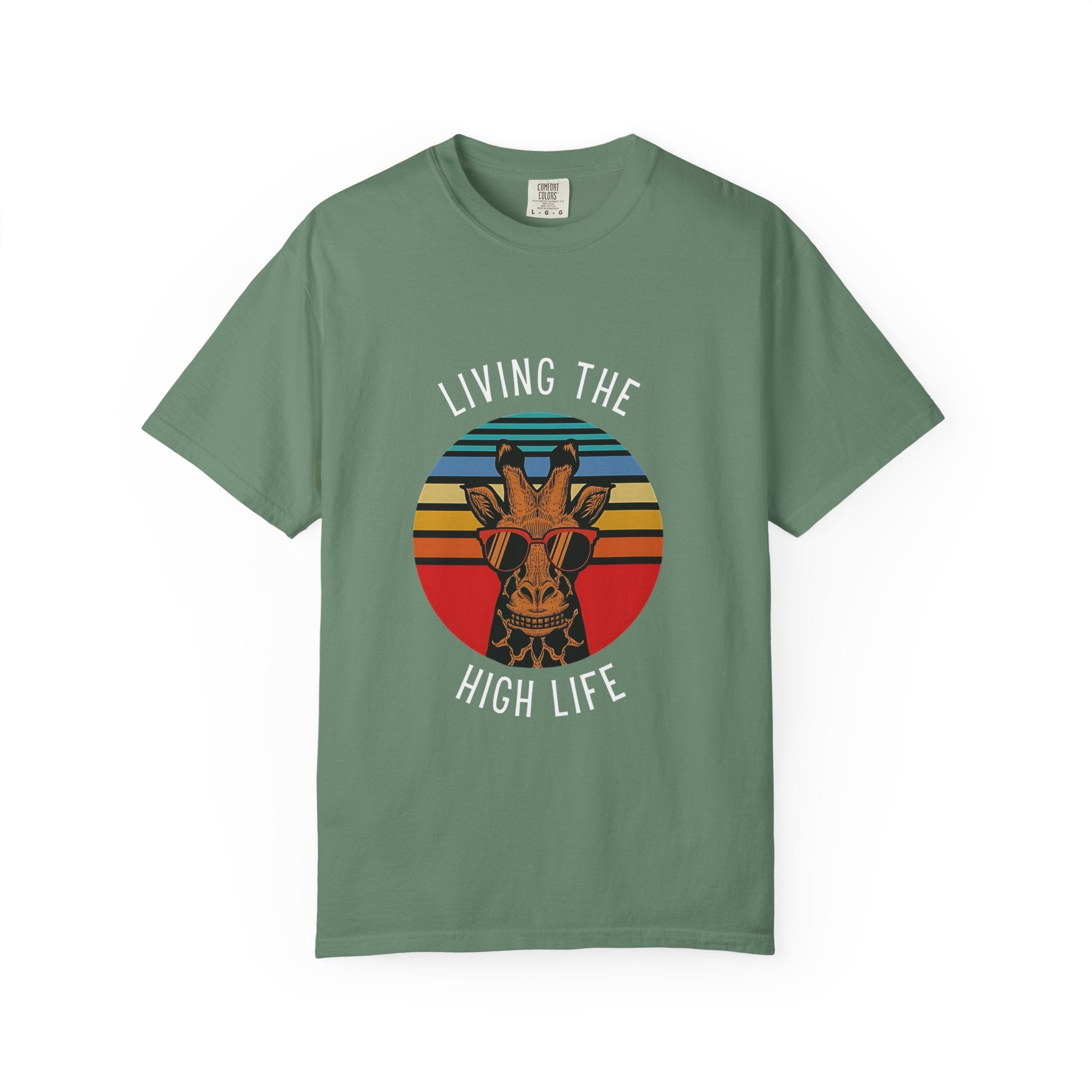 Living The High Life Giraffe T-Shirt | Unisex Garment-Dyed Tee, Trendy Animal Shirt, Birthday Gift, Casual Wear, Summer Style