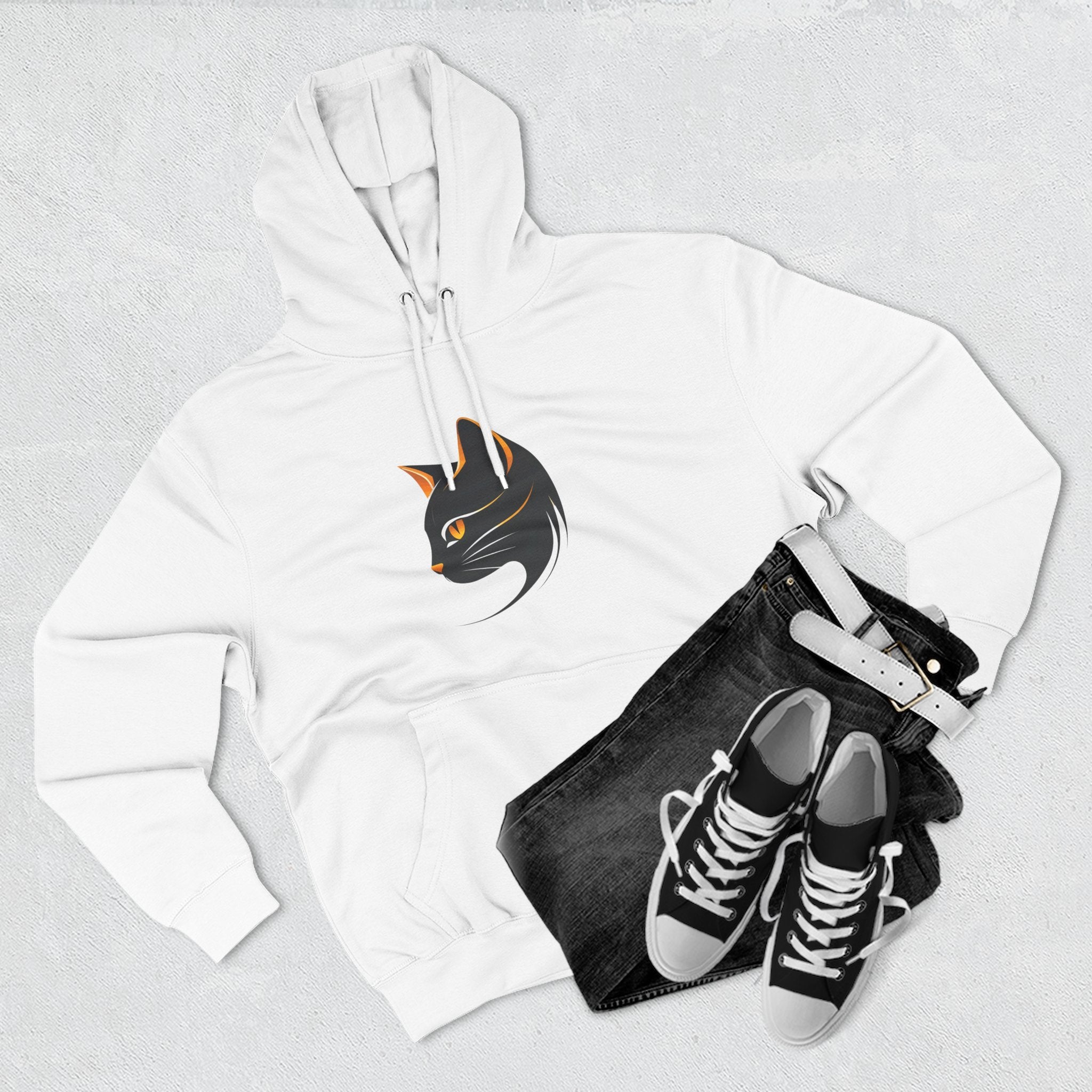Cat Silhouette Fleece Hoodie, Cozy Cat Lover Gift, Warm Animal Hoodie, Perfect for Pet Owners, Cat-Themed Apparel
