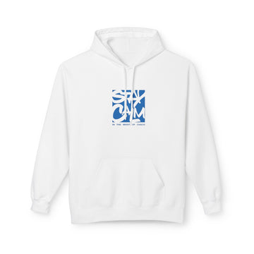 Abstract Blue Square Hoodie – "Stay Calm" Minimal Graphic Pullover