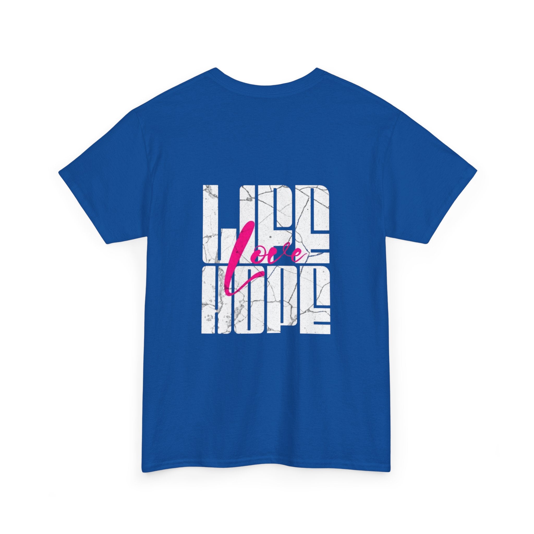 Graphic Tee — 'Here' Block Letter Design with Abstract Faces