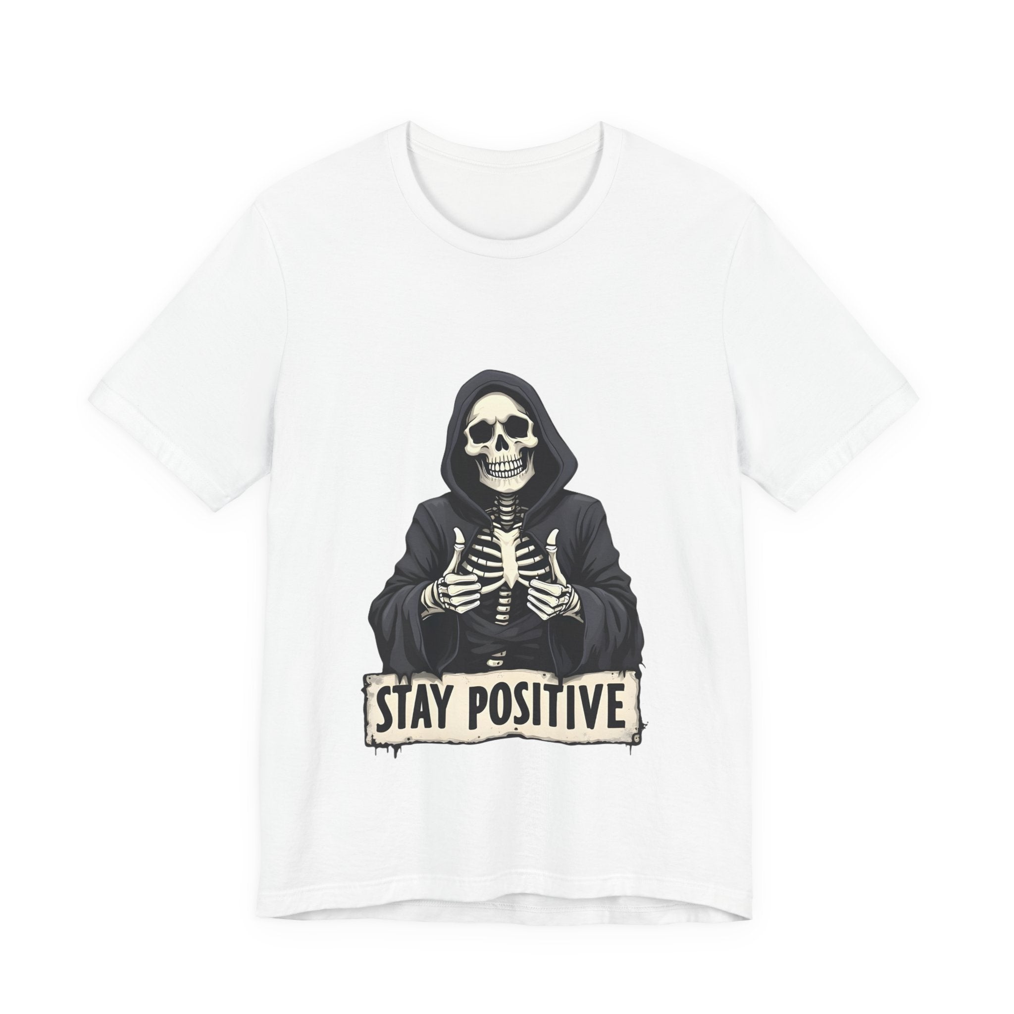 Unisex Skeleton Tee - Stay Positive Graphic T-Shirt, Halloween Apparel, Unique Gift for Friends, Casual Wear, Trendy Graphics