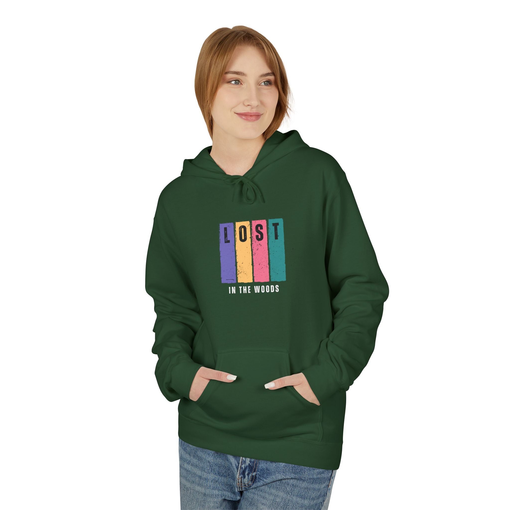 Lost in the Woods Fleece Hoodie - Unisex Midweight Sweatshirt for Outdoor Lovers
