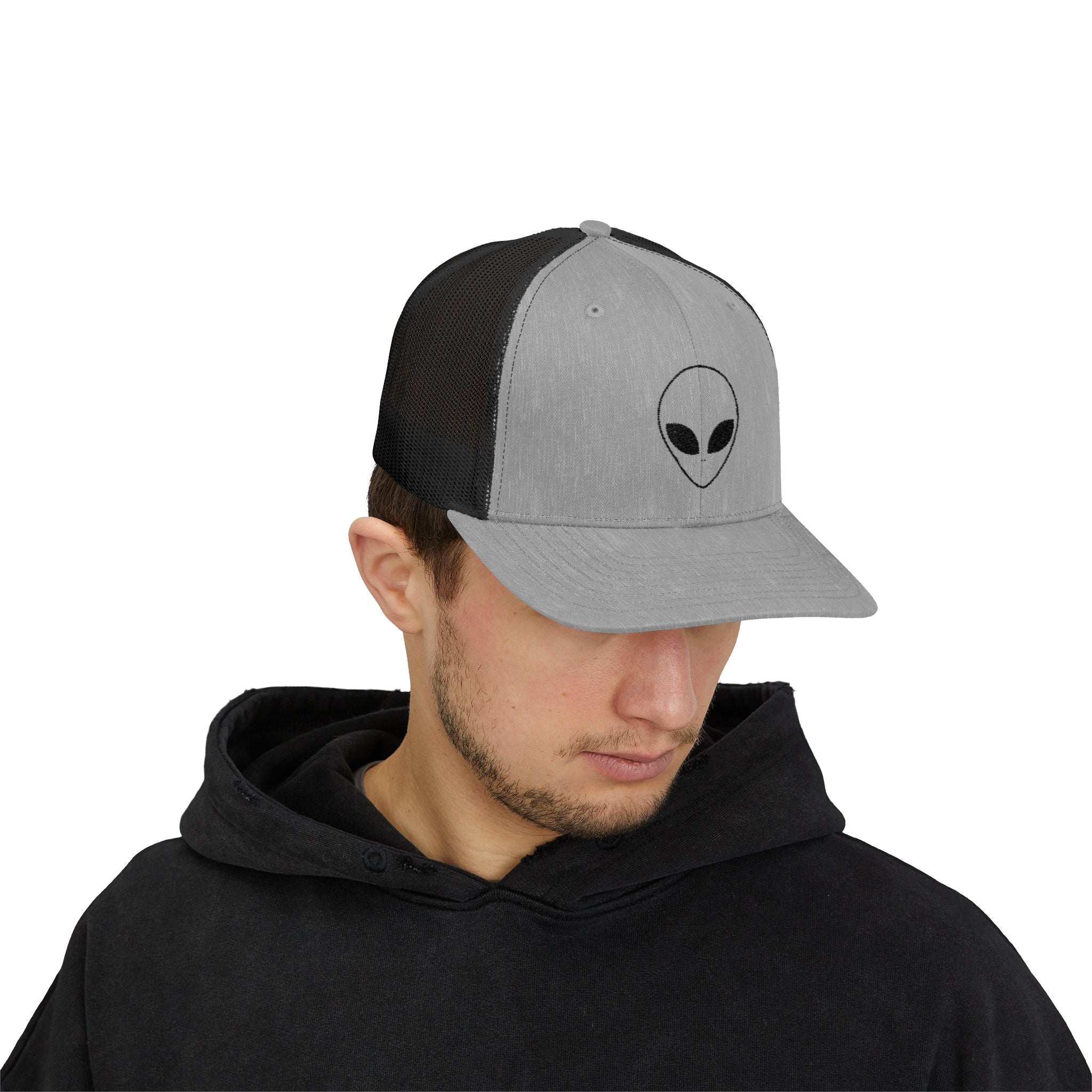 Alien Embroidered Snapback Trucker Cap, Cool Hat, Unique Gift for UFO Lovers, Casual Wear, Festival Fashion, Fun Accessory