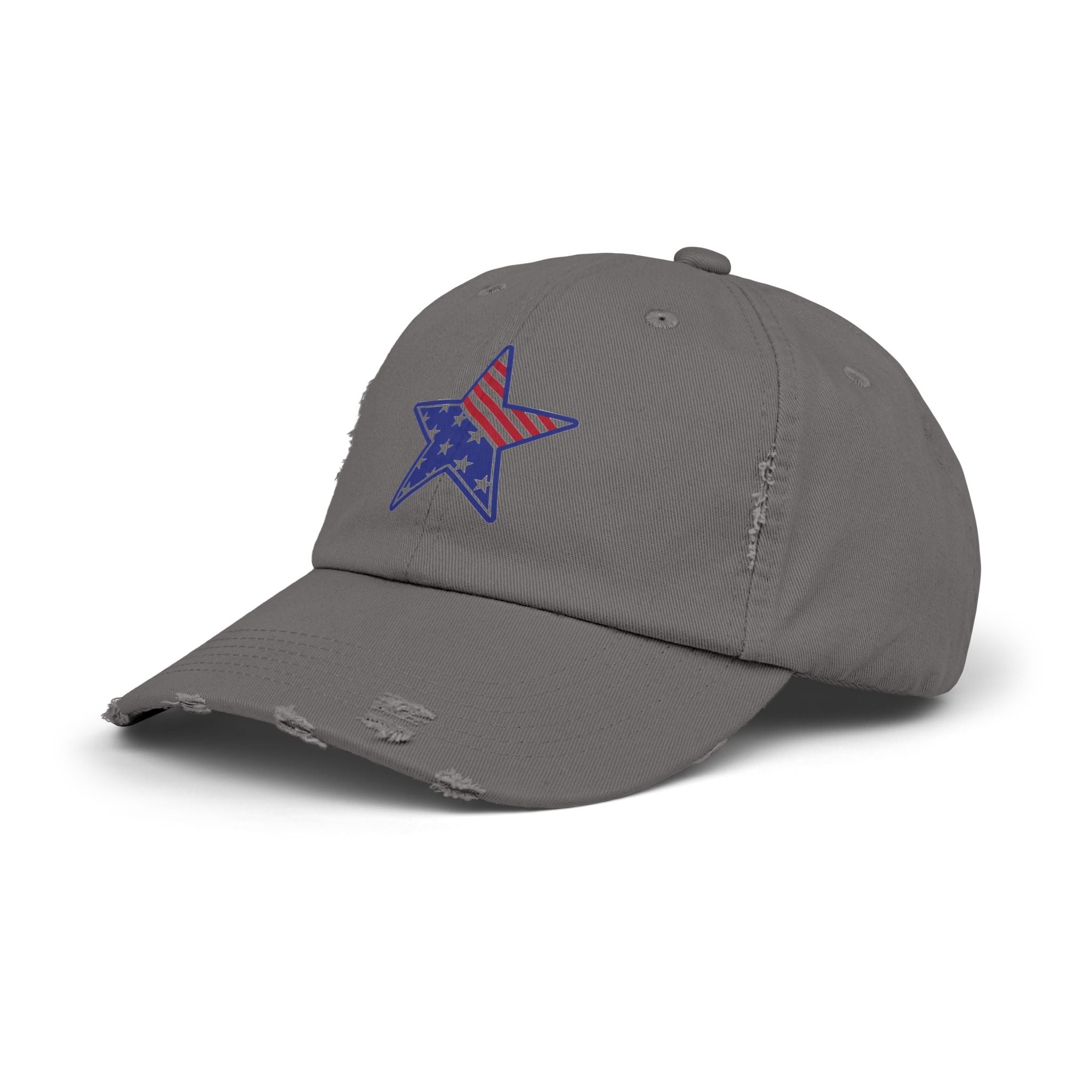 Distressed Baseball Cap with American Flag Star - Patriotic Dad Hat for 4th of July