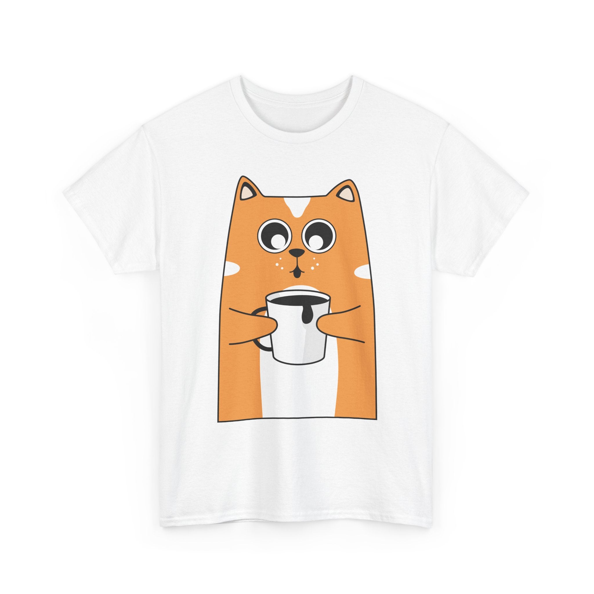 Cute Cat Coffee Lover Tee, Unisex Heavy Cotton Tee, Casual Gift, Pet Lover Apparel, Fun Graphic T-Shirt, Birthday Gift