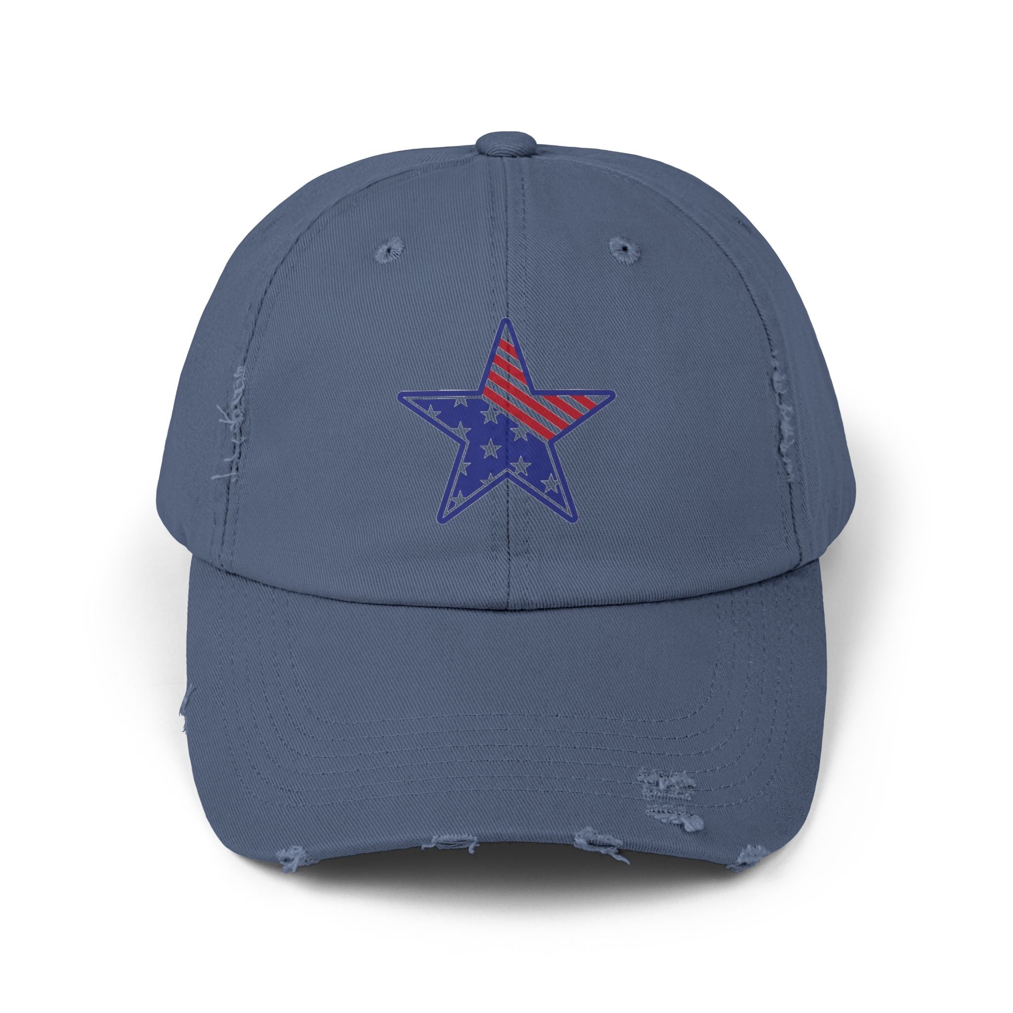 Distressed Baseball Cap with American Flag Star - Patriotic Dad Hat for 4th of July