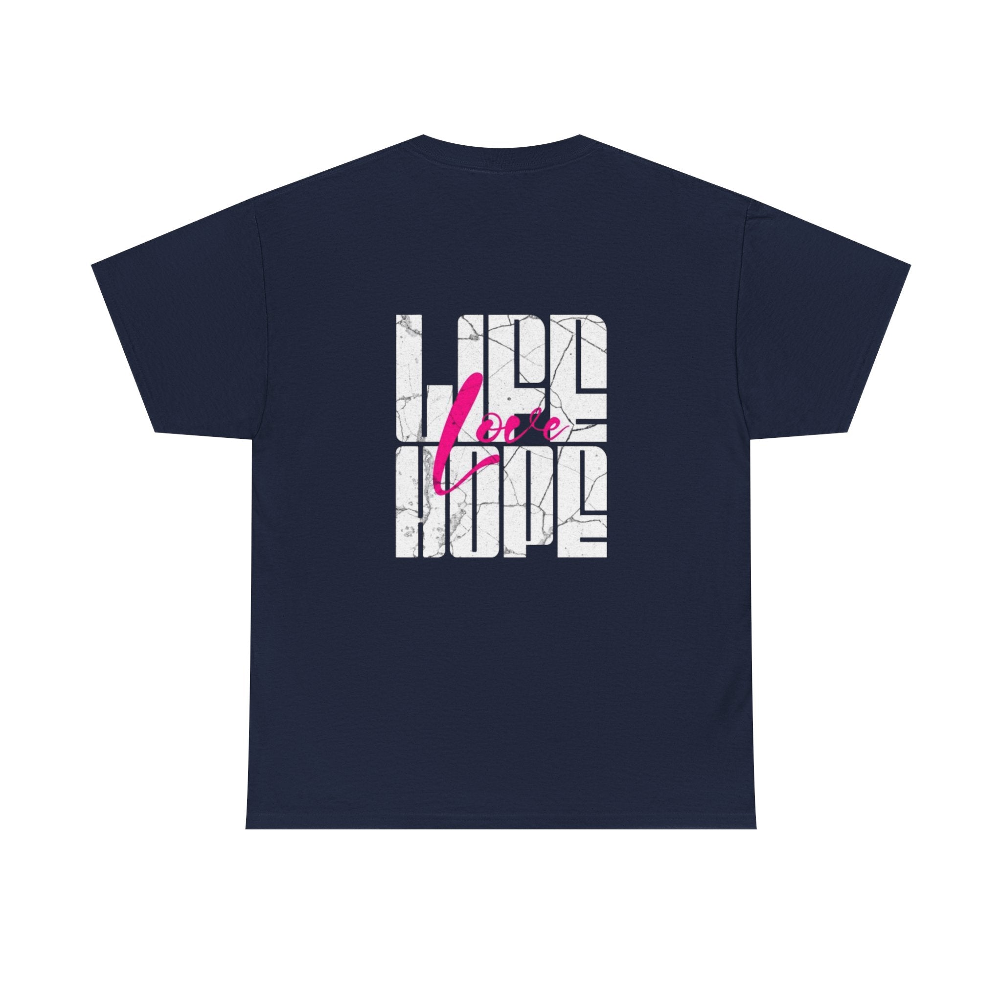 Graphic Tee — 'Here' Block Letter Design with Abstract Faces