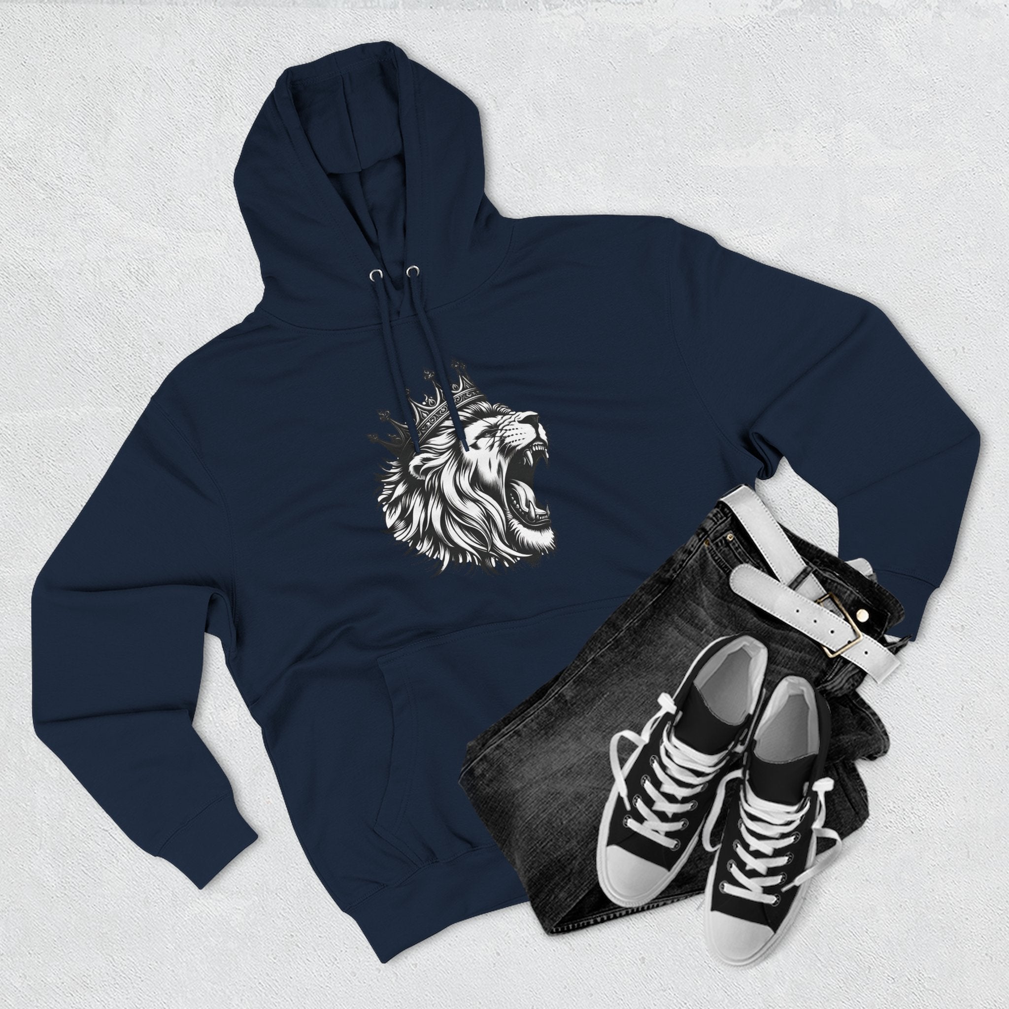 Courageous Lion Fleece Hoodie, Casual Streetwear, Unisex Hoodie, Gift for Lion Lovers, Cozy Warm Hoodie