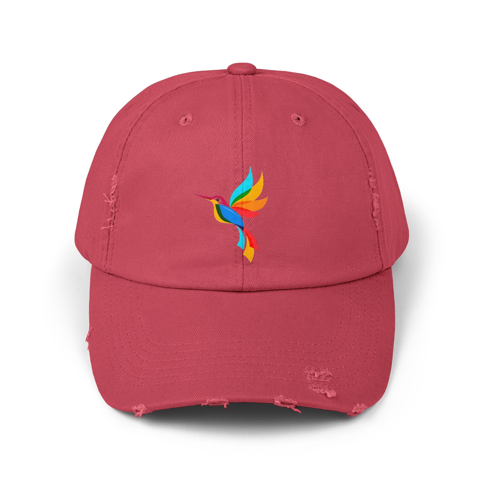 Colorful Hummingbird Unisex Distressed Cap, Casual Summer Hat, Trendy Dad Hat, Outdoor Accessories, Gift for Nature Lovers