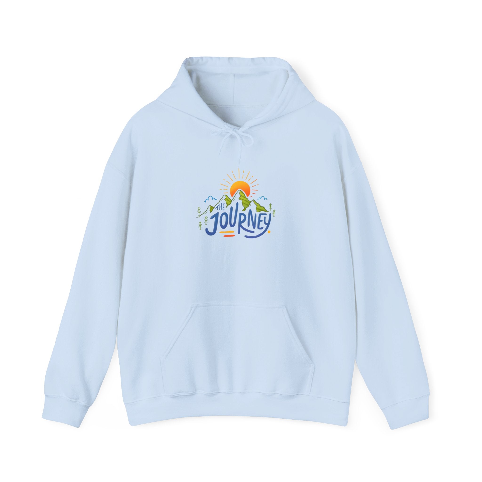 Journey Graphic Hoodie — Retro Sunset Mountain Adventure Sweatshirt