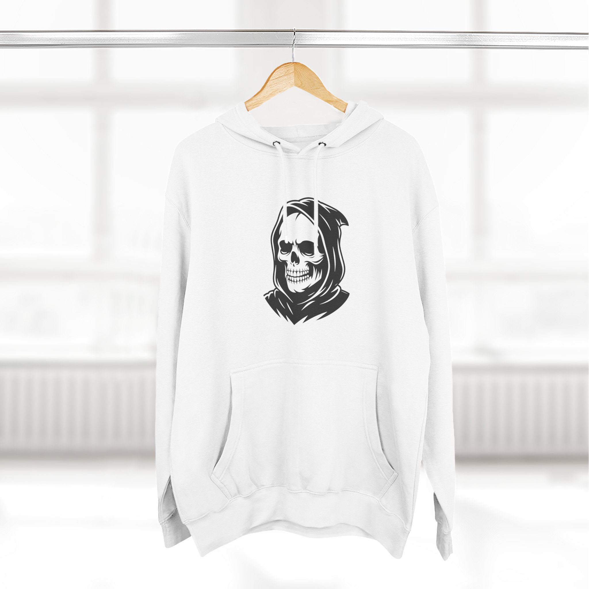 Grim Reaper Fleece Hoodie, Cozy Streetwear, Halloween Apparel, Casual Gift for Him/Her, Graphic Hoodie