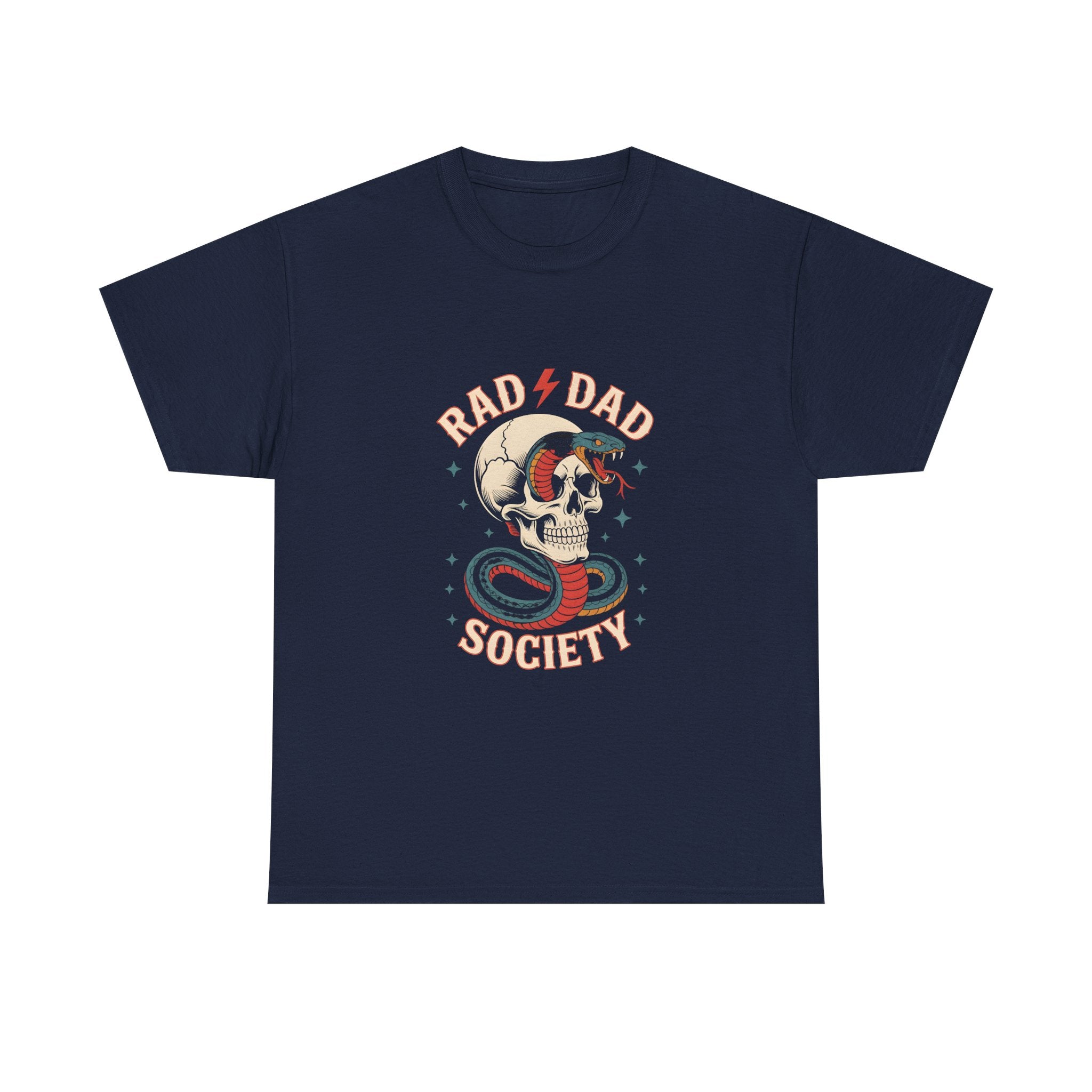 Rad Dad Society Unisex Heavy Cotton Tee, Cool Dad Gift, Vintage Skull Shirt, Perfect for Father's Day, Casual Wear, Fun Gift Idea