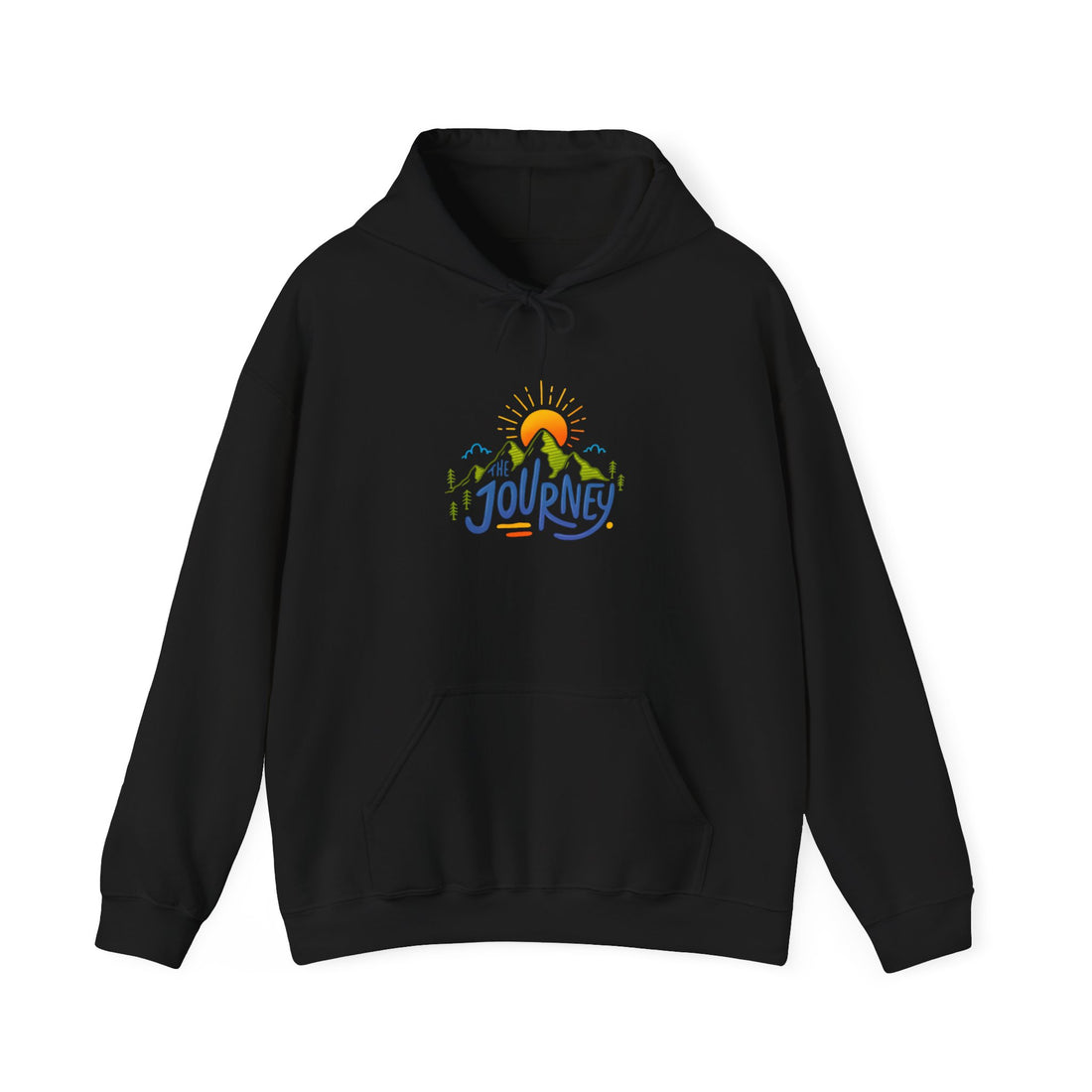 Journey Graphic Hoodie — Retro Sunset Mountain Adventure Sweatshirt