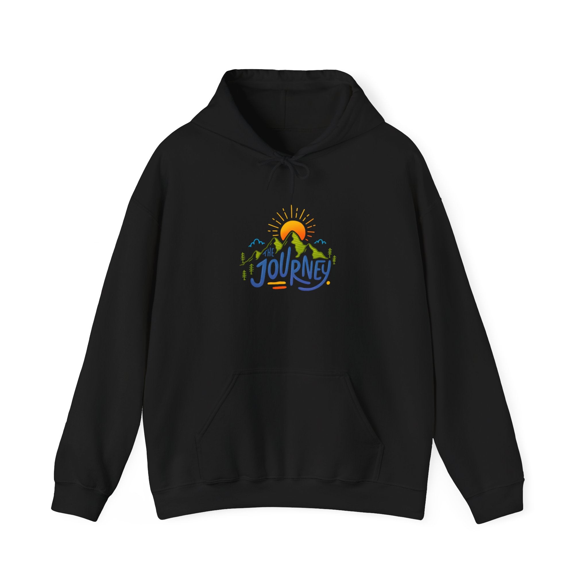 Journey Graphic Hoodie — Retro Sunset Mountain Adventure Sweatshirt