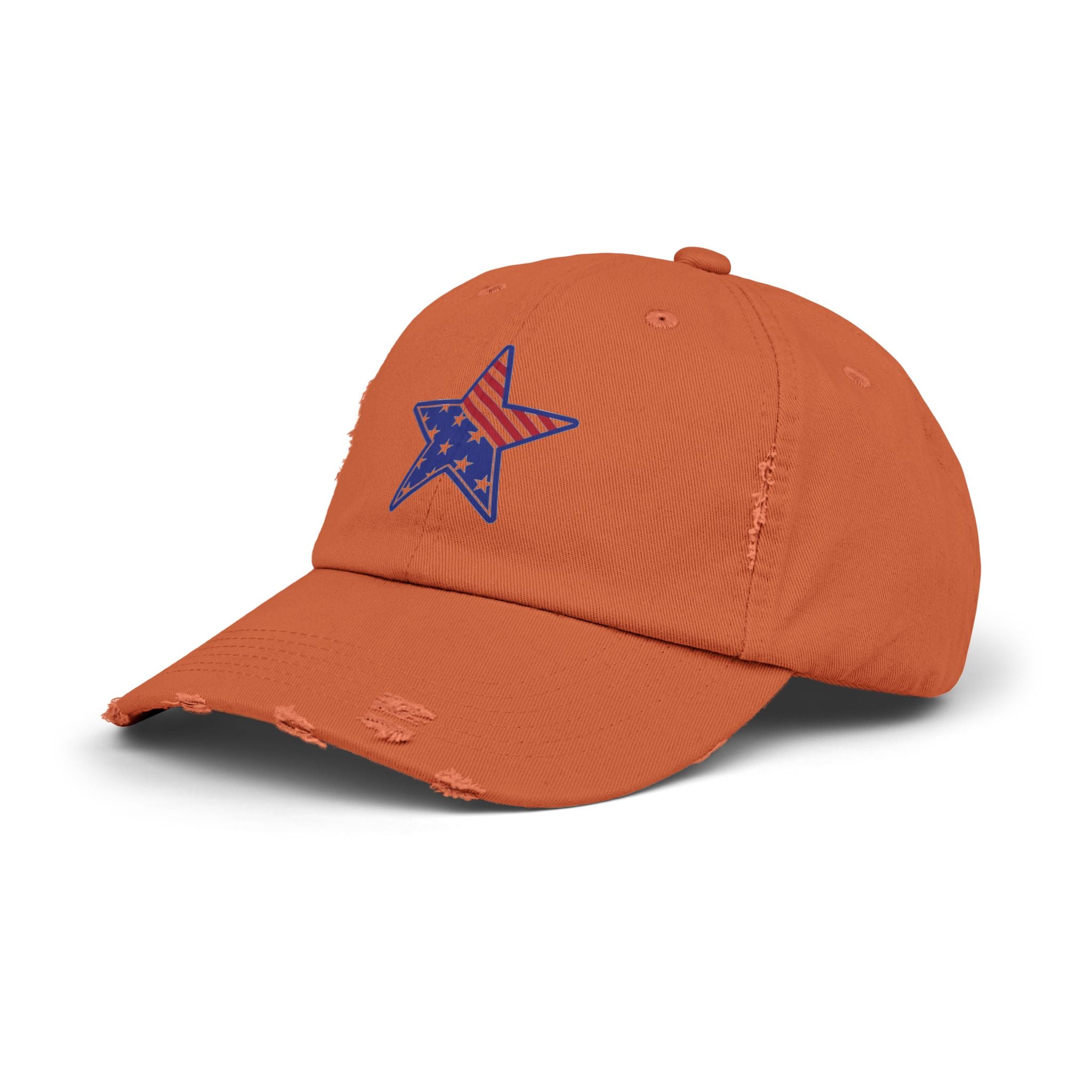 Distressed Baseball Cap with American Flag Star - Patriotic Dad Hat for 4th of July