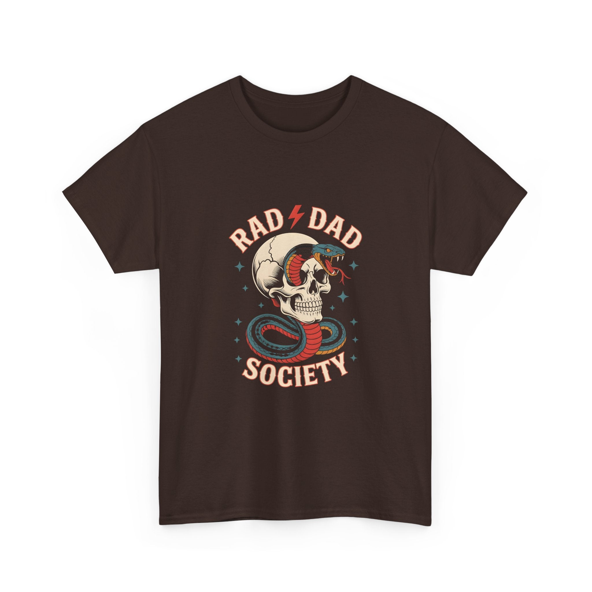 Rad Dad Society Unisex Heavy Cotton Tee, Cool Dad Gift, Vintage Skull Shirt, Perfect for Father's Day, Casual Wear, Fun Gift Idea