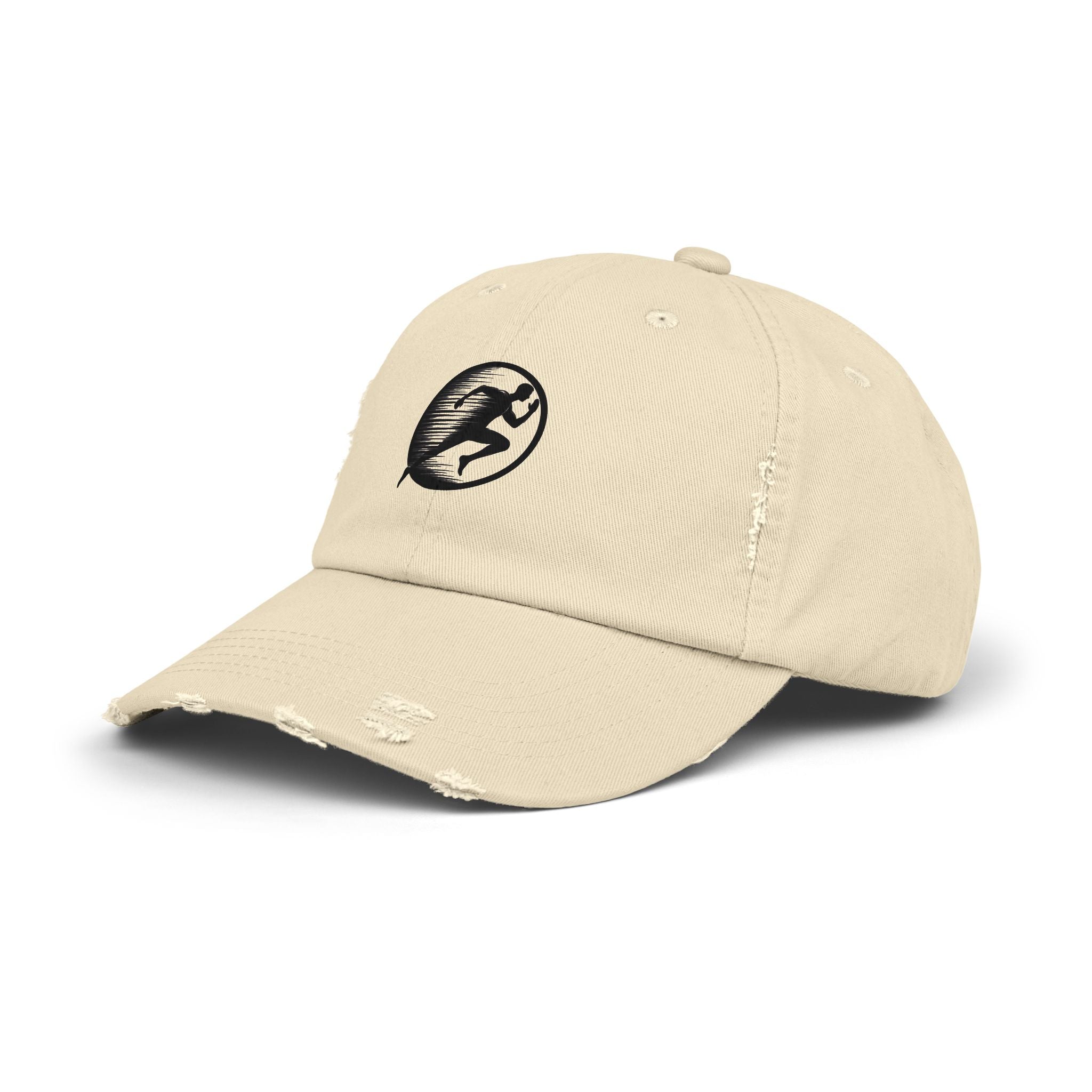 Distressed Running Logo Cap — Vintage Runner Dad Hat