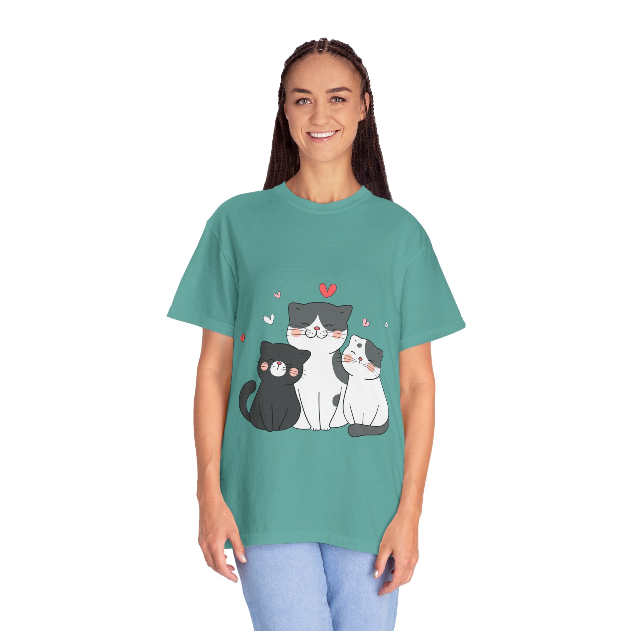 Cat Trio T-Shirt — Cute Kawaii Cats with Hearts Tee