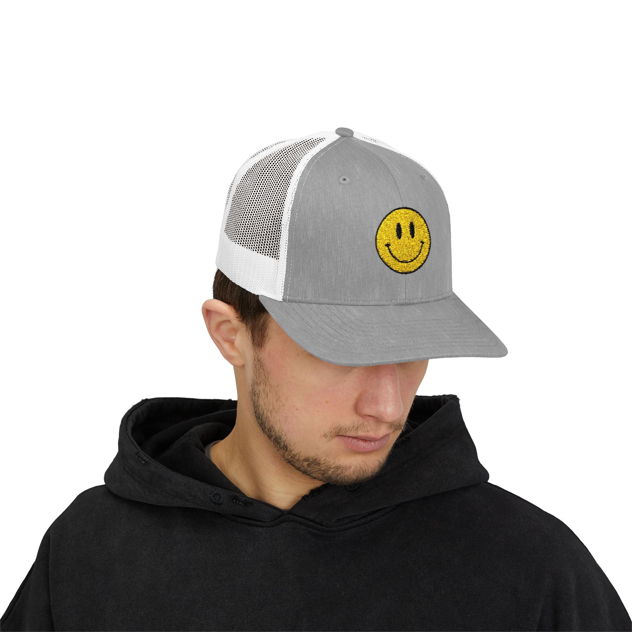 Happy Smile Snapback Trucker Cap - Playful Outdoor Hat, Perfect Gift for Friends, Festivals, Everyday Wear, Smiley Design