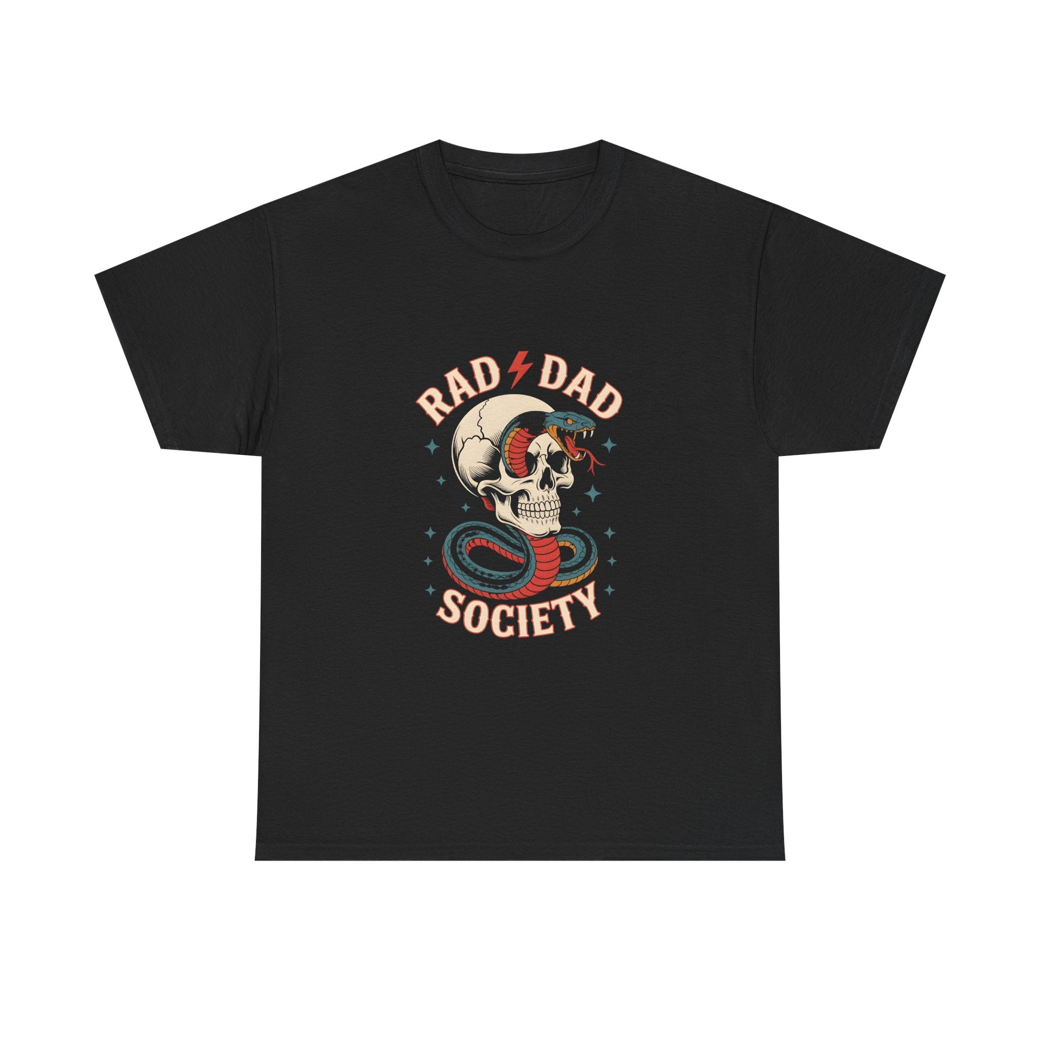 Rad Dad Society Unisex Heavy Cotton Tee, Cool Dad Gift, Vintage Skull Shirt, Perfect for Father's Day, Casual Wear, Fun Gift Idea