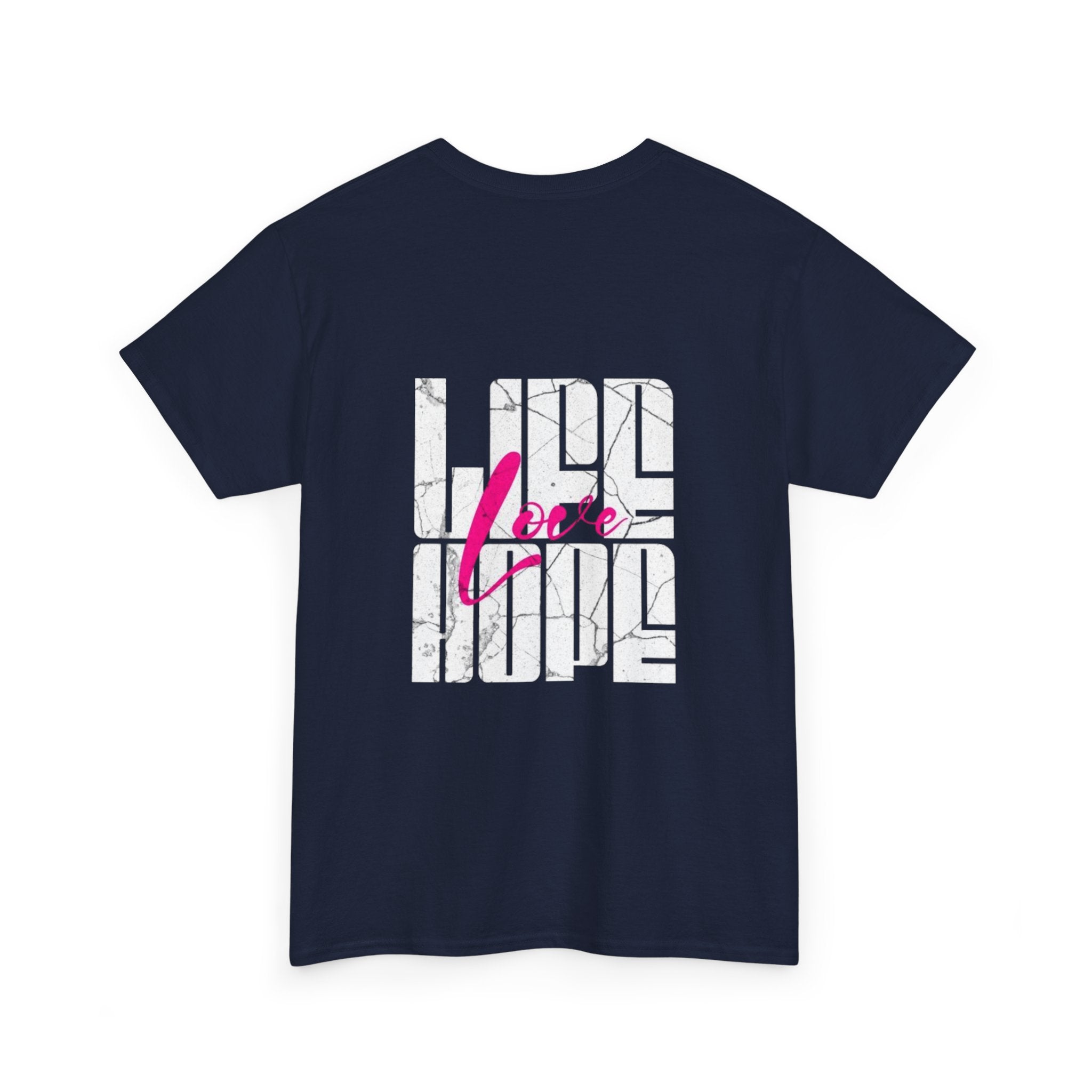 Graphic Tee — 'Here' Block Letter Design with Abstract Faces