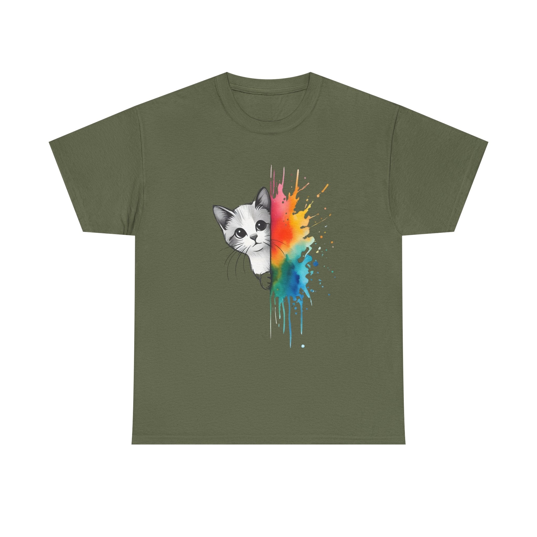 Cat-Inspired Heavy Cotton Tee, Vibrant Art T-Shirt, Gift for Cat Lovers, Fun Casual Wear, Unique Animal Graphic Tee