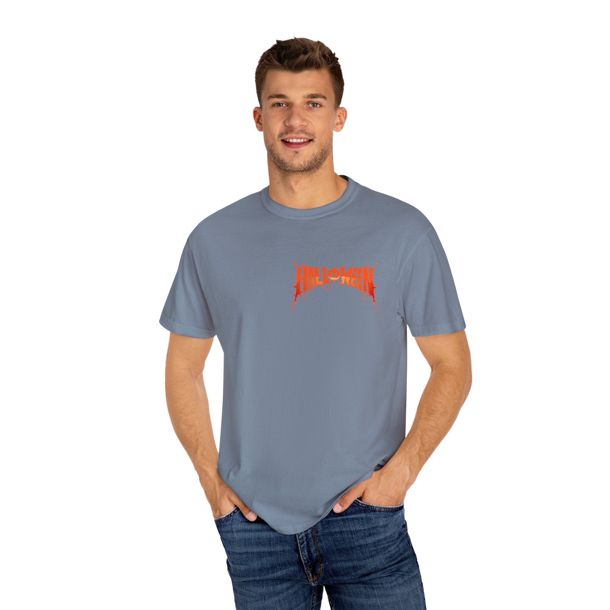 Halloween Unisex Garment-Dyed T-Shirt, Pumpkin Tee, Spooky Apparel, Fall Festival Shirt, Trick-or-Treat Top, Halloween Costume