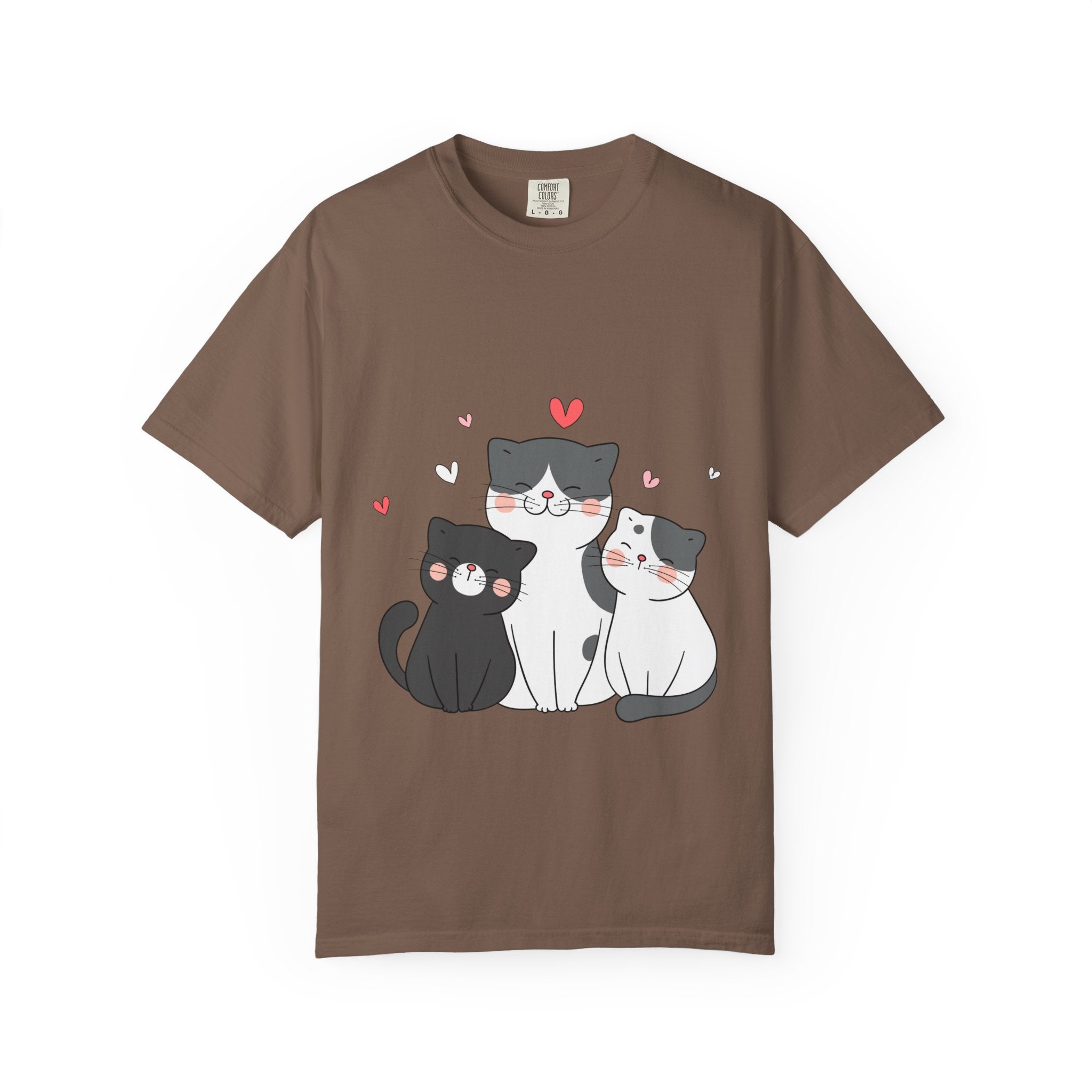 Cat Trio T-Shirt — Cute Kawaii Cats with Hearts Tee