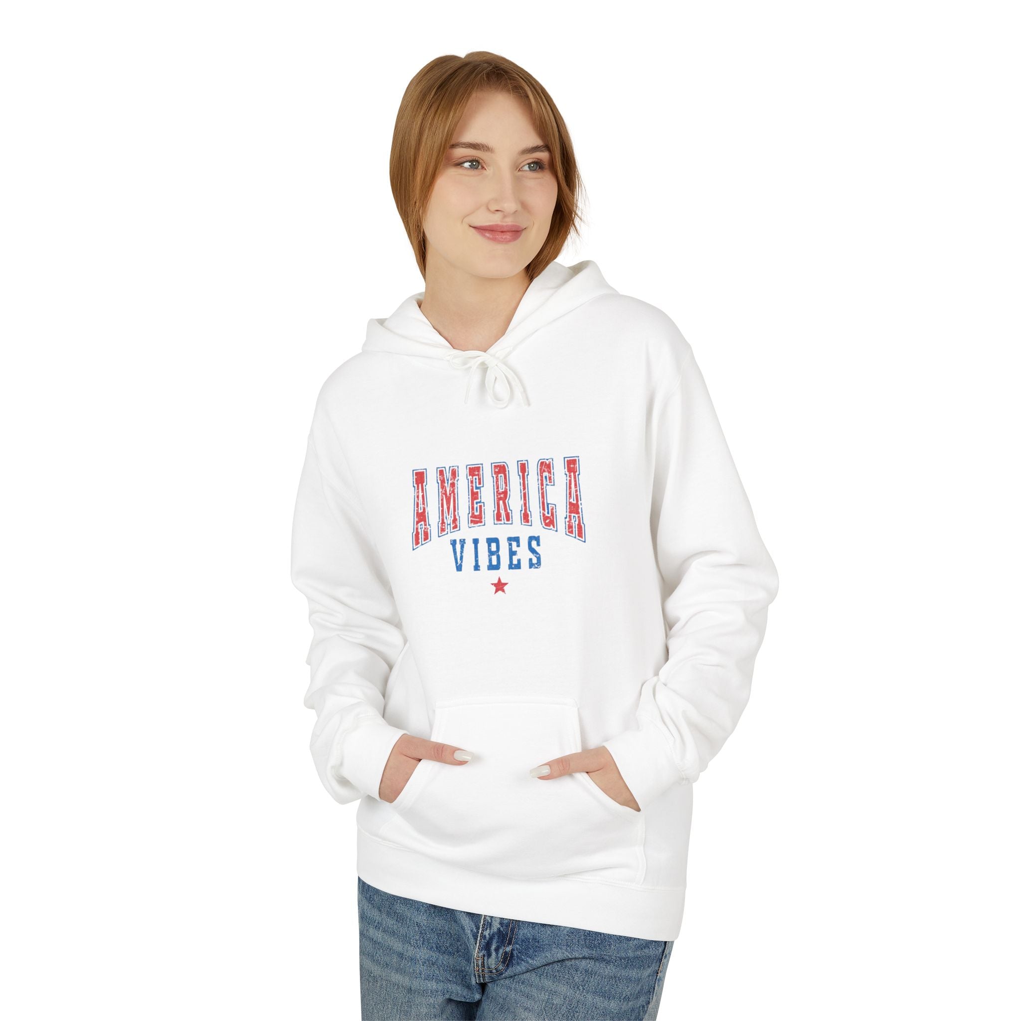 America Vibes Hoodie — Patriotic Red White & Blue Pullover