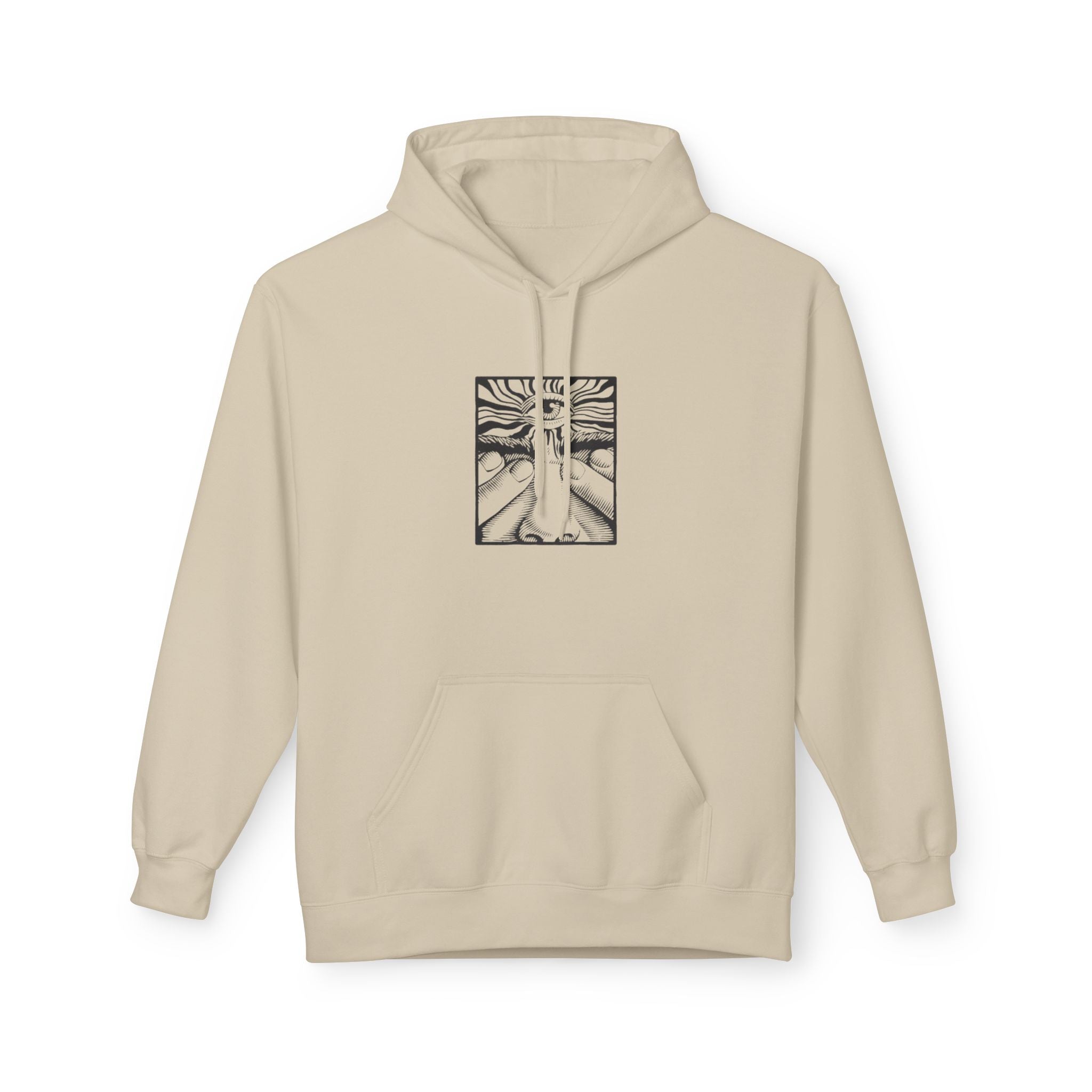 Minimalist Line Art Hoodie — Abstract Sunrise Hands Design