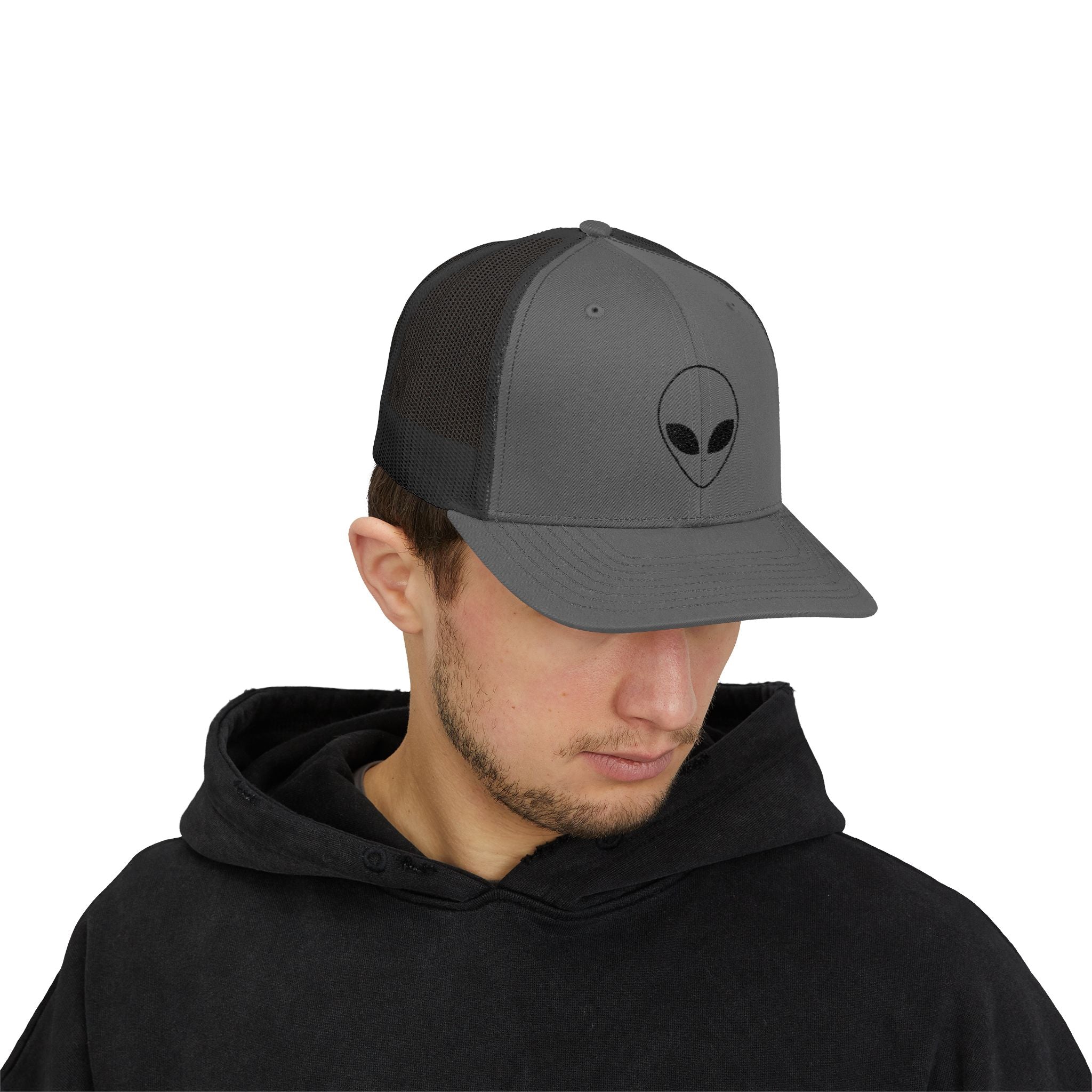 Alien Embroidered Snapback Trucker Cap, Cool Hat, Unique Gift for UFO Lovers, Casual Wear, Festival Fashion, Fun Accessory