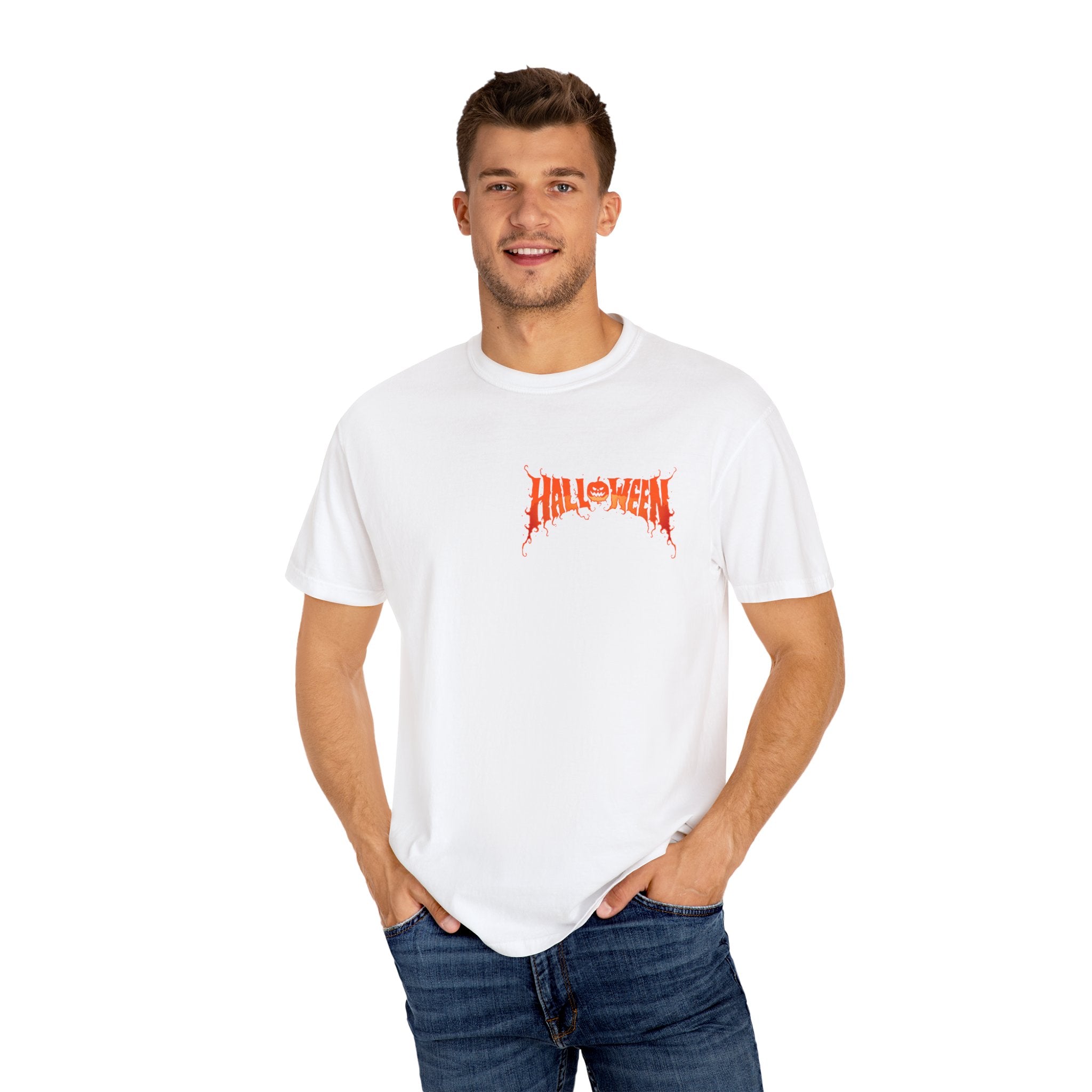 Halloween Unisex Garment-Dyed T-Shirt, Pumpkin Tee, Spooky Apparel, Fall Festival Shirt, Trick-or-Treat Top, Halloween Costume
