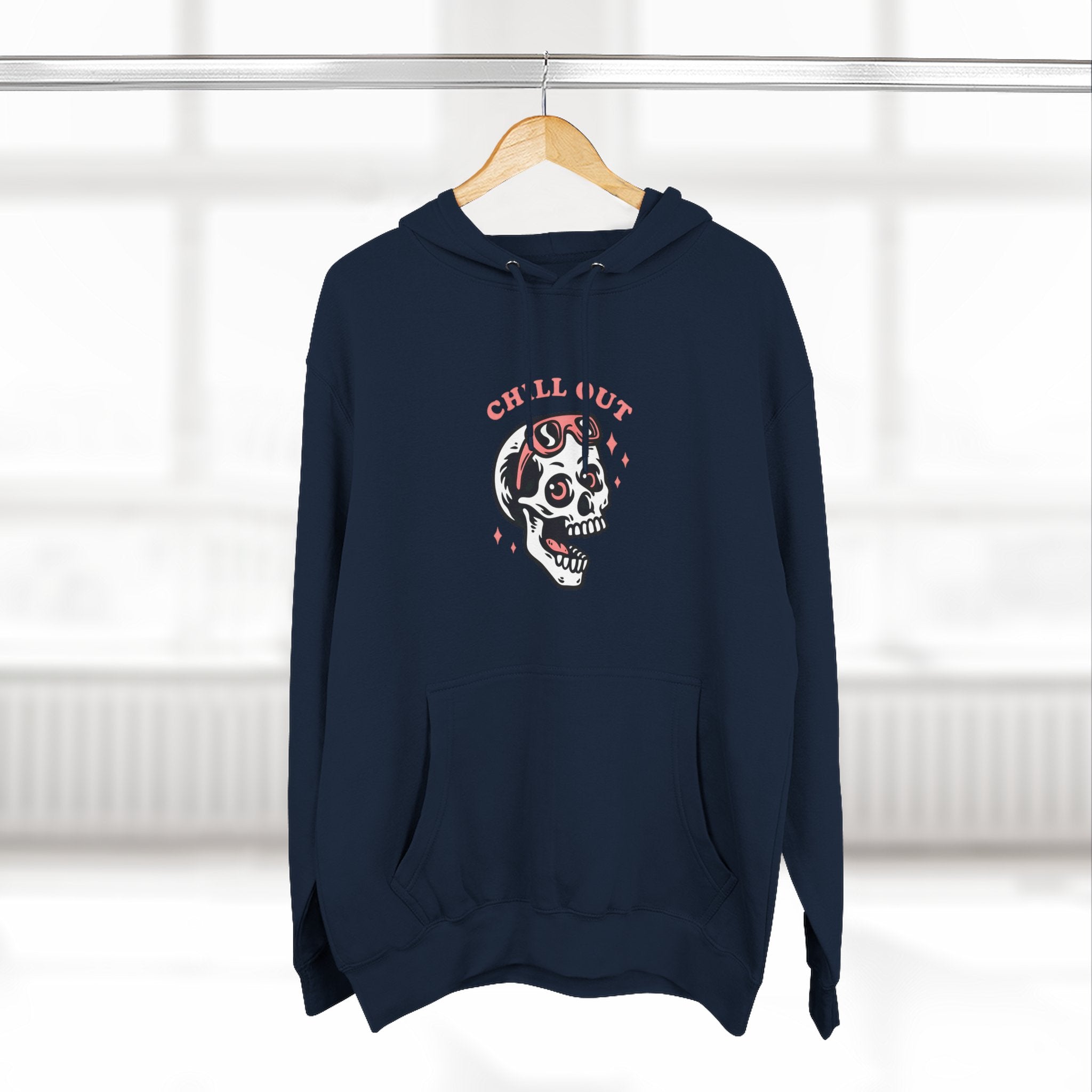 Chill Out Skull Fleece Hoodie for Comfort Lovers, Casual Streetwear, Unique Gift, Halloween Cozy Apparel, Scary Fun Clothing