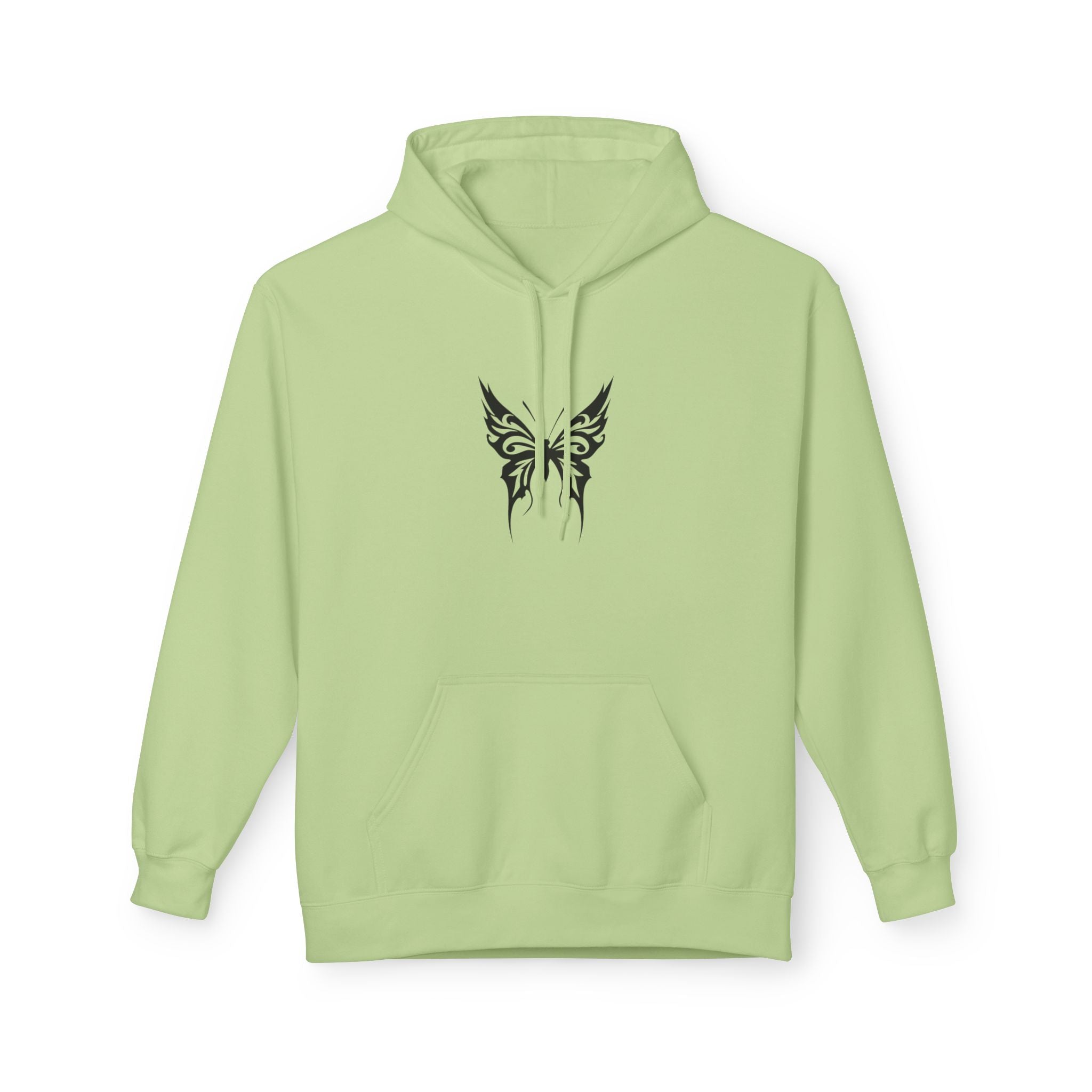 Butterfly Tribal Hoodie — Minimal Black Chest Tattoo Design