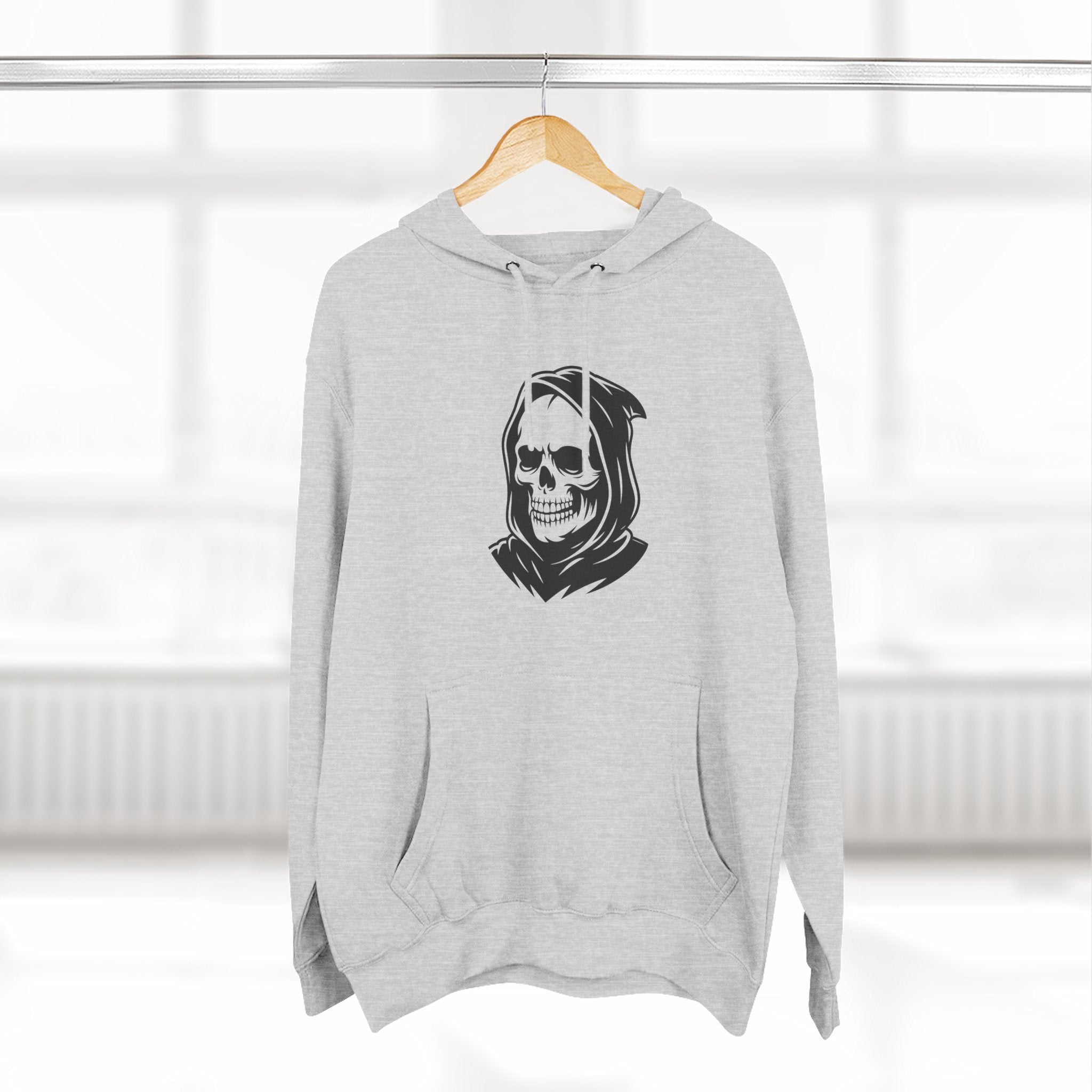 Grim Reaper Fleece Hoodie, Cozy Streetwear, Halloween Apparel, Casual Gift for Him/Her, Graphic Hoodie