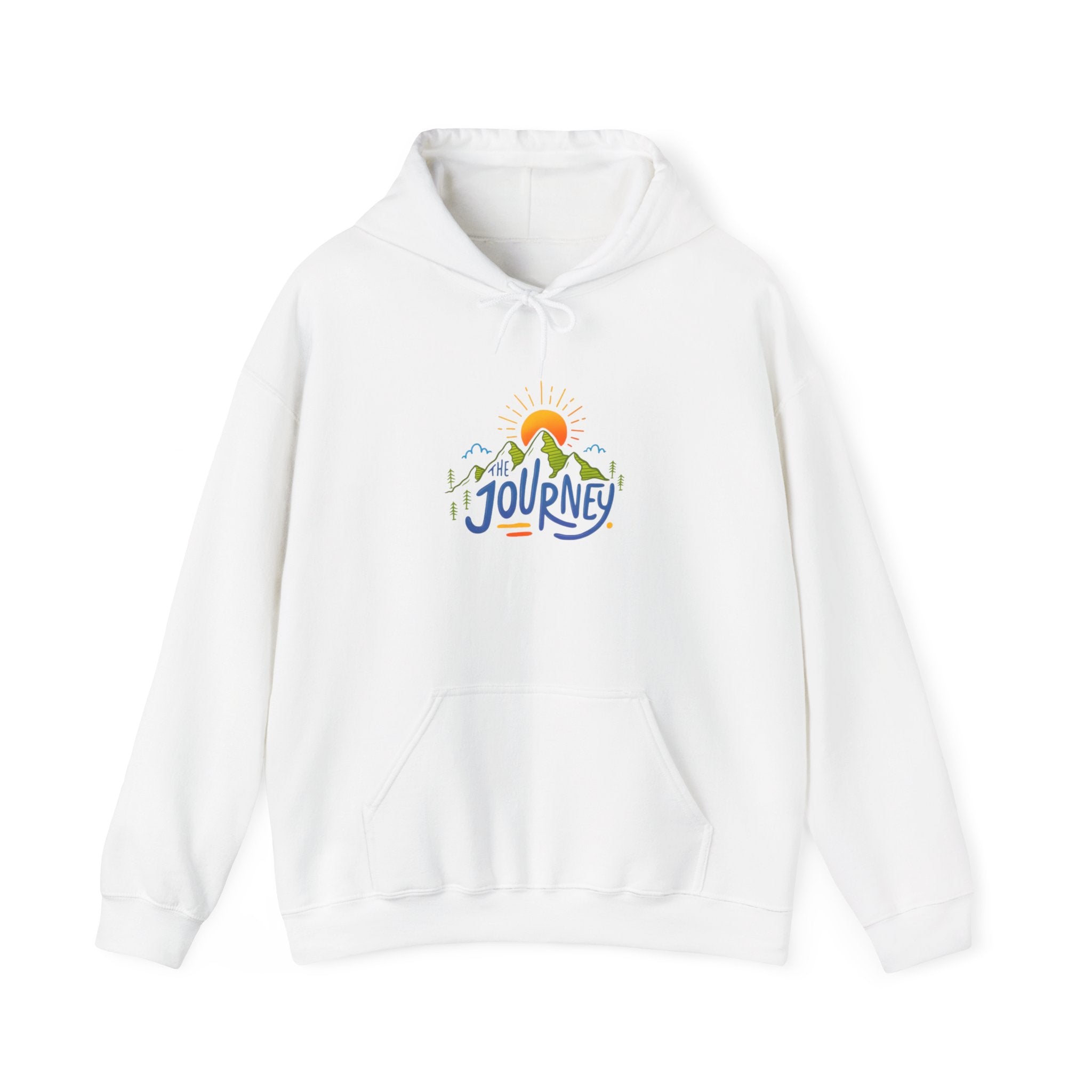 Journey Graphic Hoodie — Retro Sunset Mountain Adventure Sweatshirt