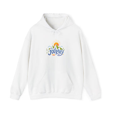 Journey Graphic Hoodie — Retro Sunset Mountain Adventure Sweatshirt