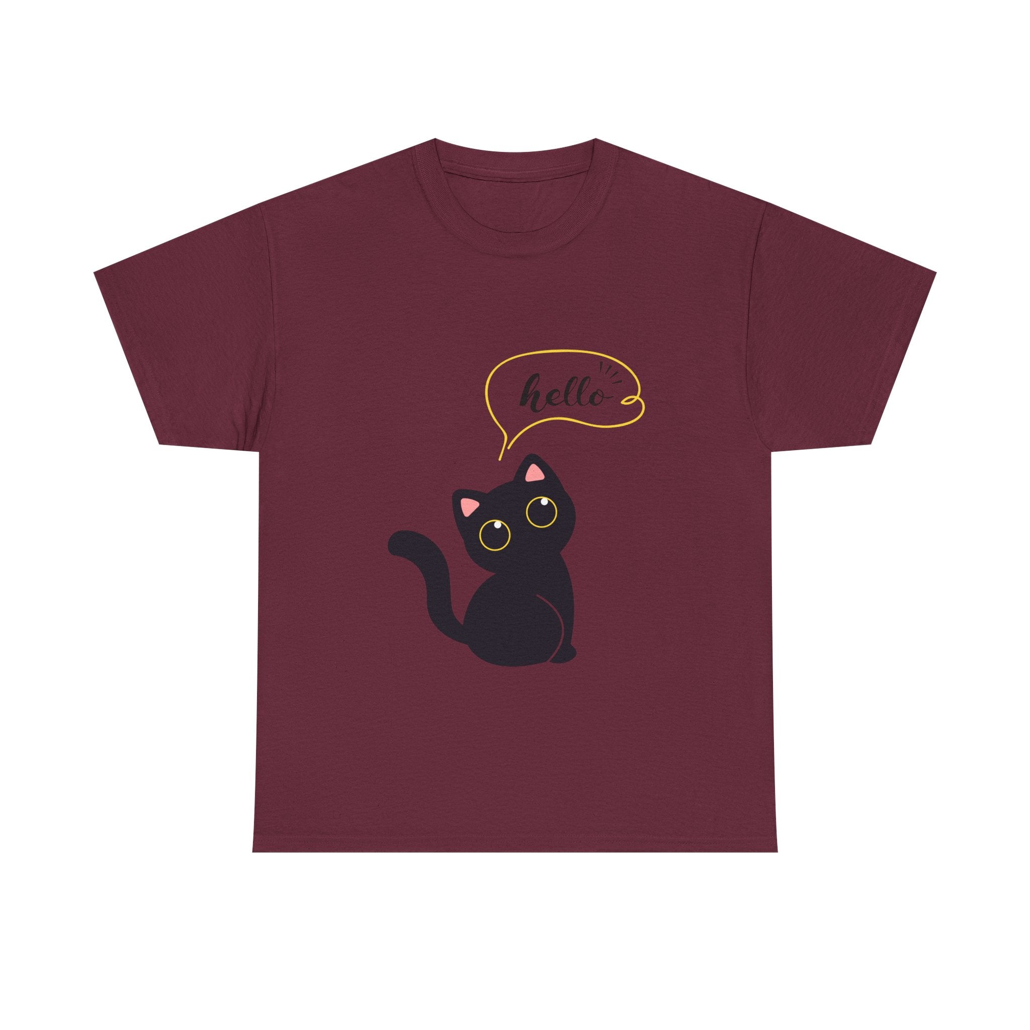 Cute Cat Hello Tee, Unisex Cotton Shirt, Cat Lover Gift, Funny Cat T-Shirt, Pet Lover Merchandise, Cozy Everyday Wear