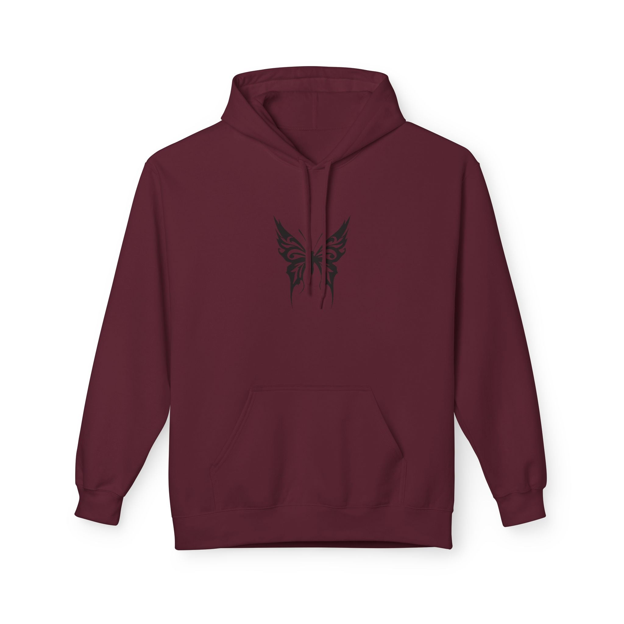 Butterfly Tribal Hoodie — Minimal Black Chest Tattoo Design