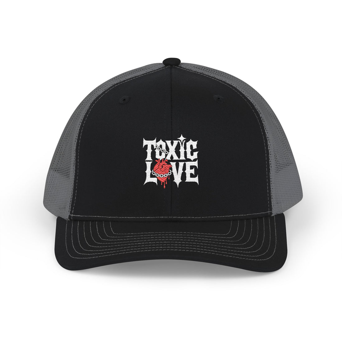 Toxic Love Embroidered Trucker Cap — Gothic Rose Snapback Hat