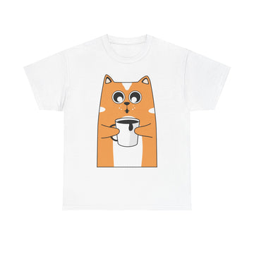Cute Cat Coffee Lover Tee, Unisex Heavy Cotton Tee, Casual Gift, Pet Lover Apparel, Fun Graphic T-Shirt, Birthday Gift