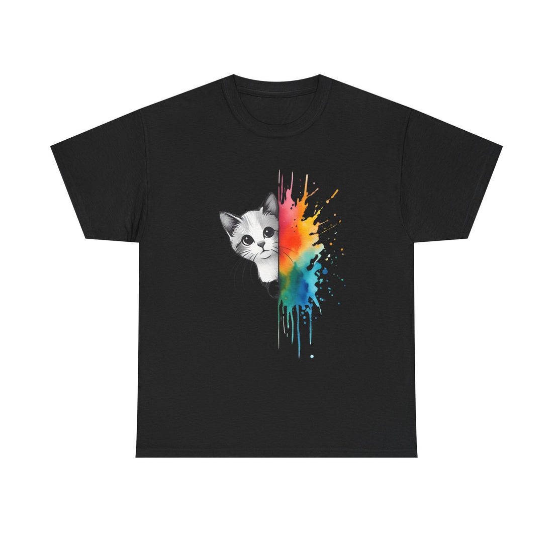 Cat-Inspired Heavy Cotton Tee, Vibrant Art T-Shirt, Gift for Cat Lovers, Fun Casual Wear, Unique Animal Graphic Tee