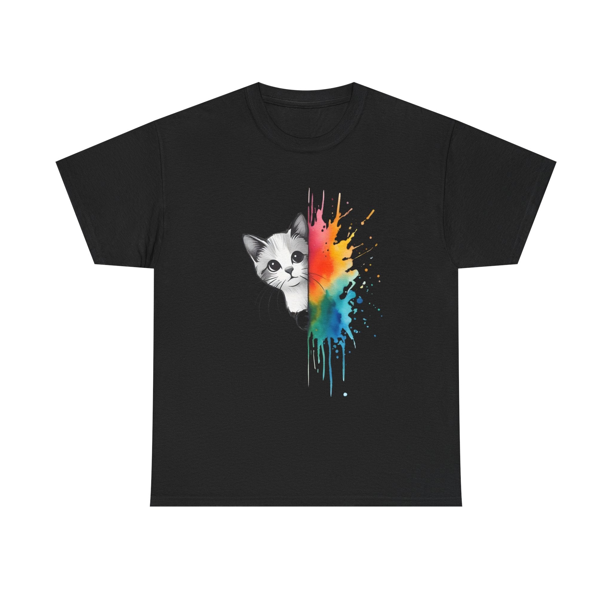 Cat-Inspired Heavy Cotton Tee, Vibrant Art T-Shirt, Gift for Cat Lovers, Fun Casual Wear, Unique Animal Graphic Tee