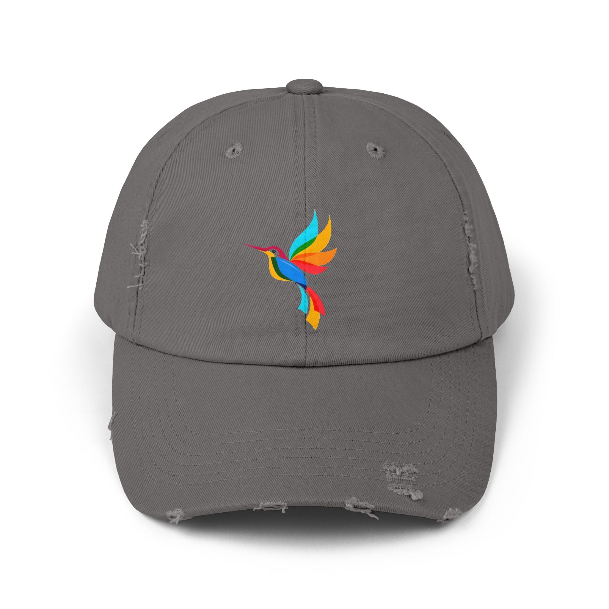 Colorful Hummingbird Unisex Distressed Cap, Casual Summer Hat, Trendy Dad Hat, Outdoor Accessories, Gift for Nature Lovers