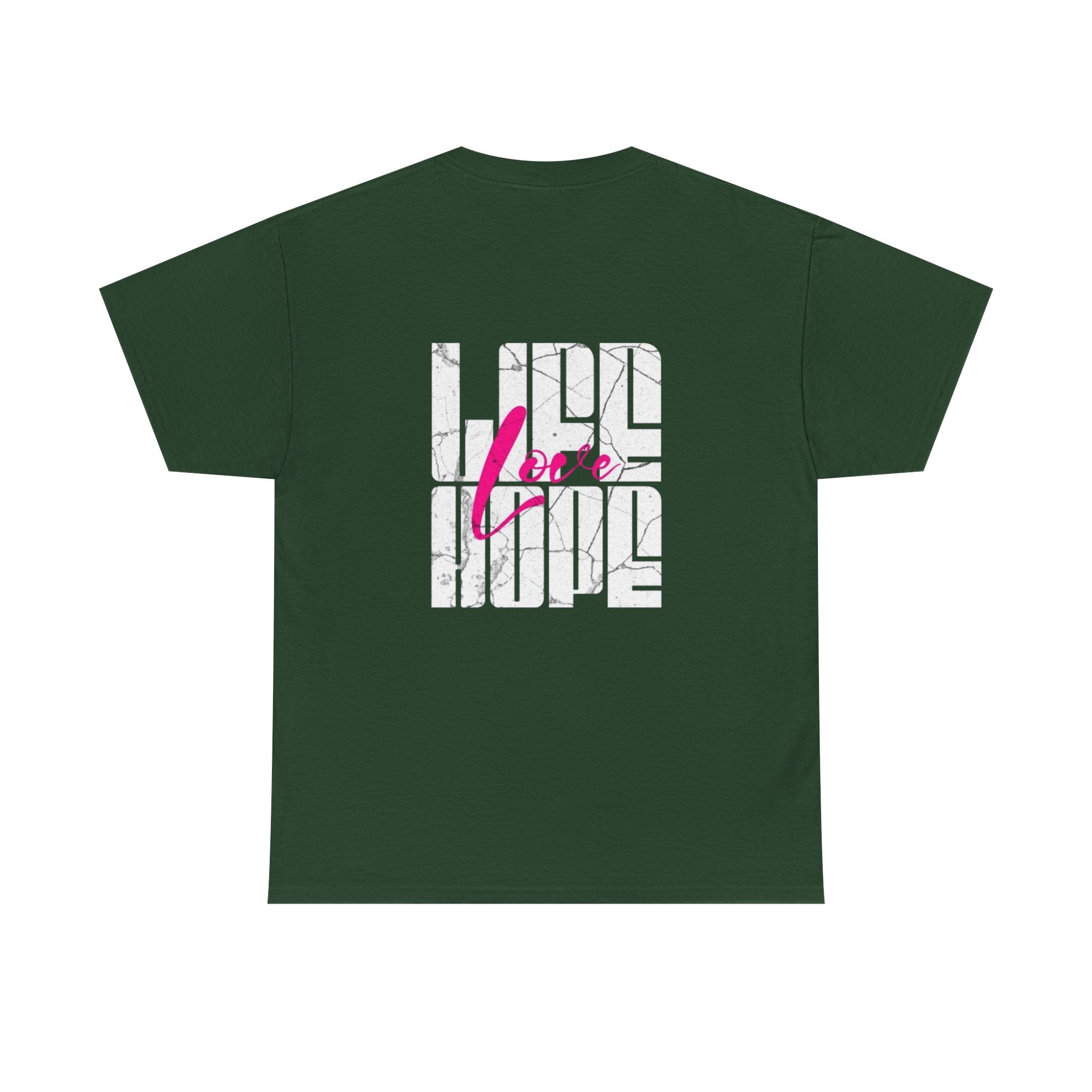 Graphic Tee — 'Here' Block Letter Design with Abstract Faces