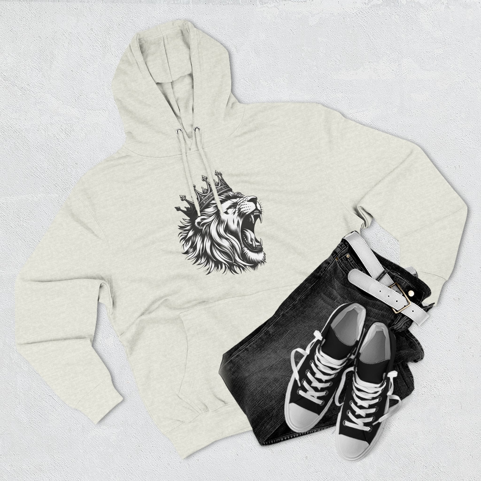 Courageous Lion Fleece Hoodie, Casual Streetwear, Unisex Hoodie, Gift for Lion Lovers, Cozy Warm Hoodie